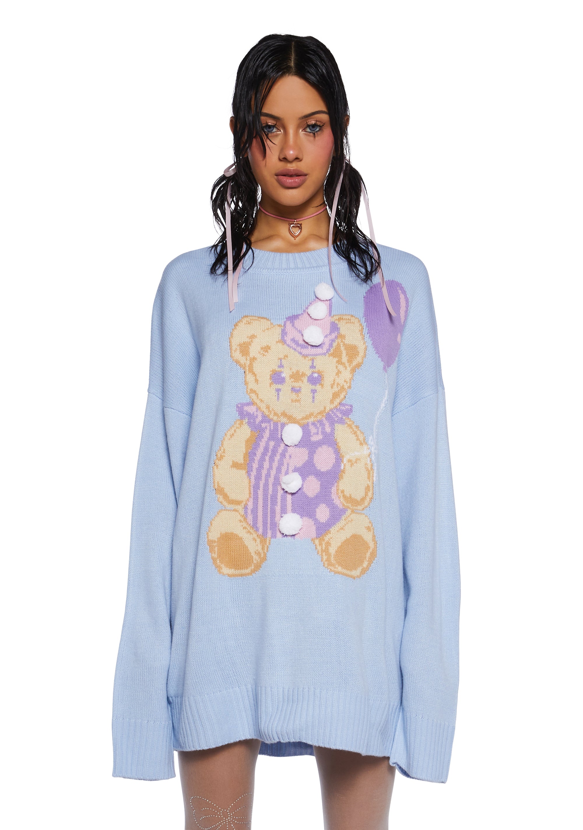 Sugar Thrillz Knit Oversized Teddy Bear Sweater Blue