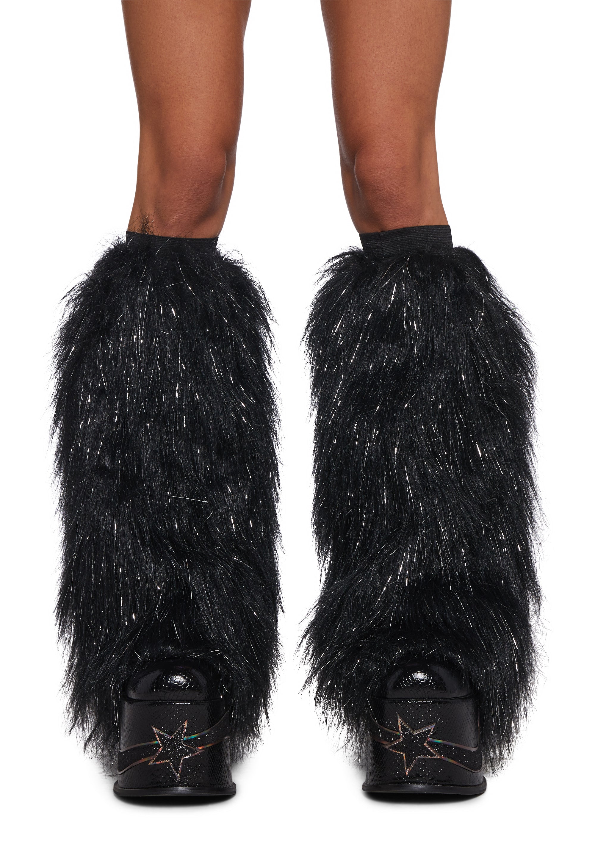 Faux Fur Metallic Detail Leg Warmers Black – Dolls Kill
