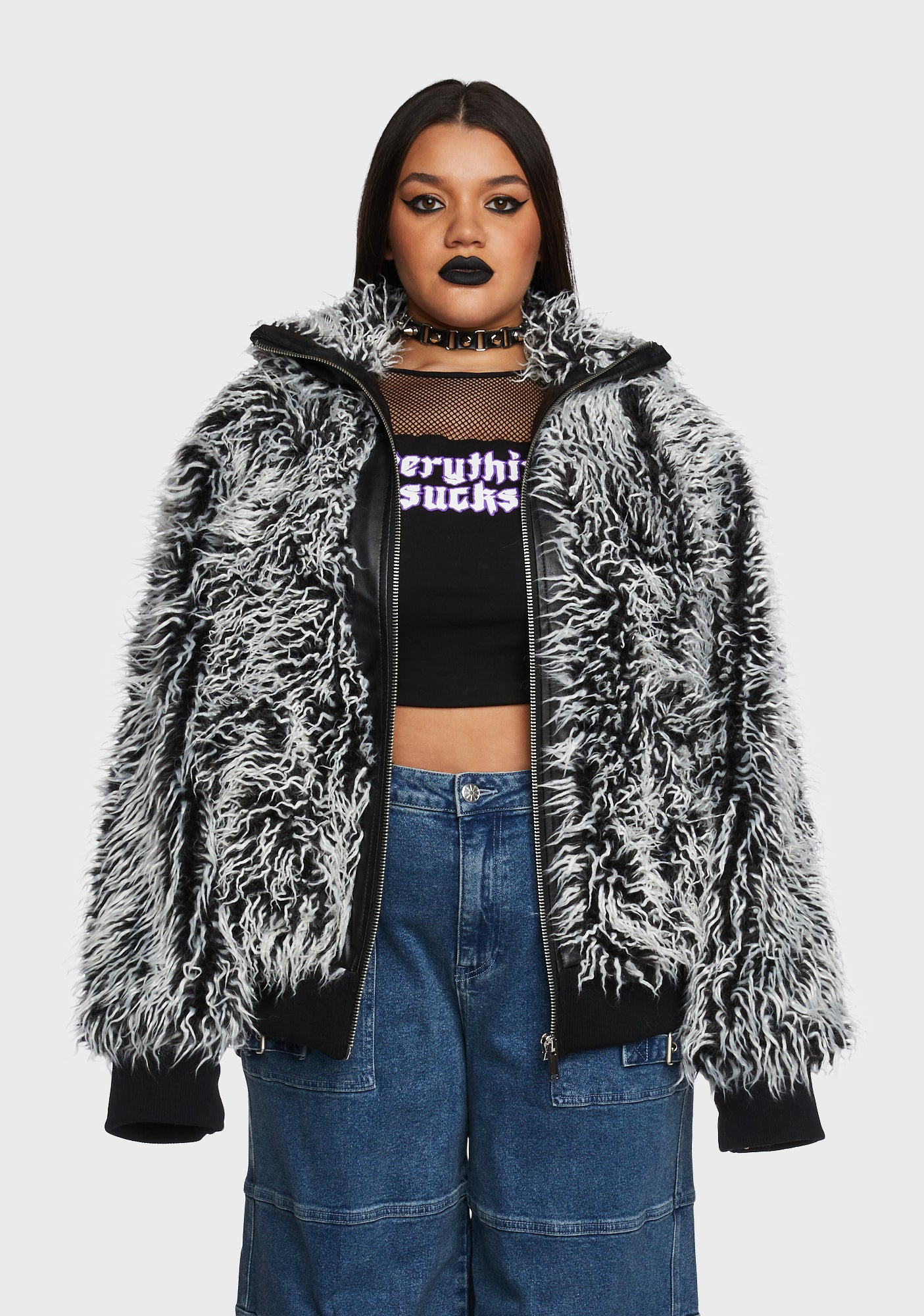 Current Mood Plus Size Faux Fur Oversized Jacket - Black – Dolls Kill