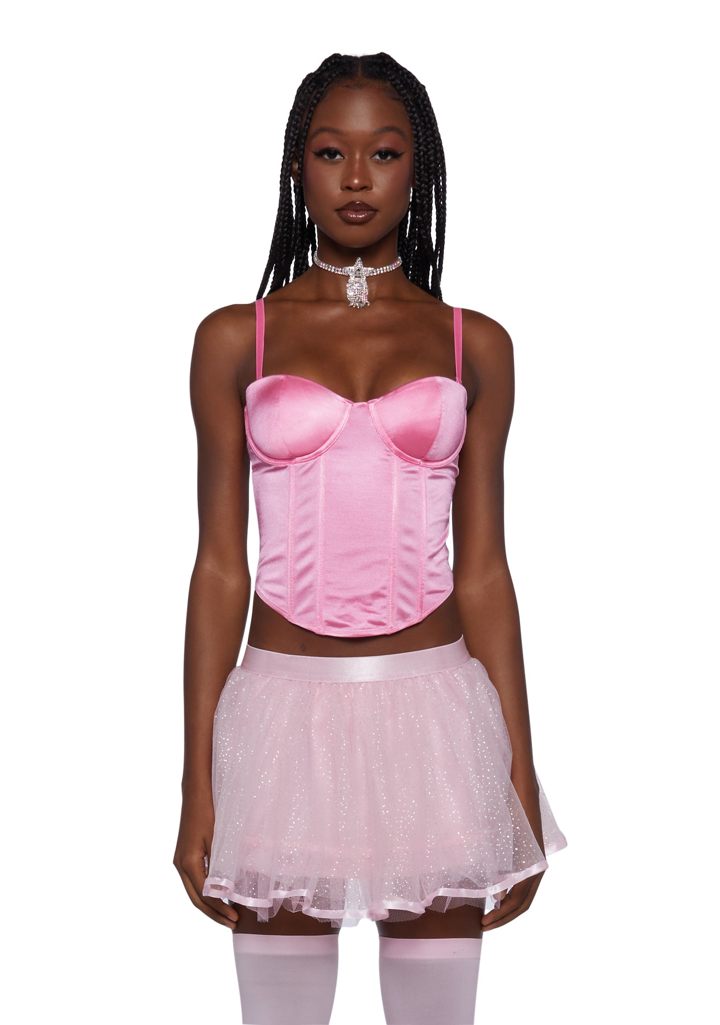 Trickz N Treatz Stretch Satin Corset Top - Pink – Dolls Kill