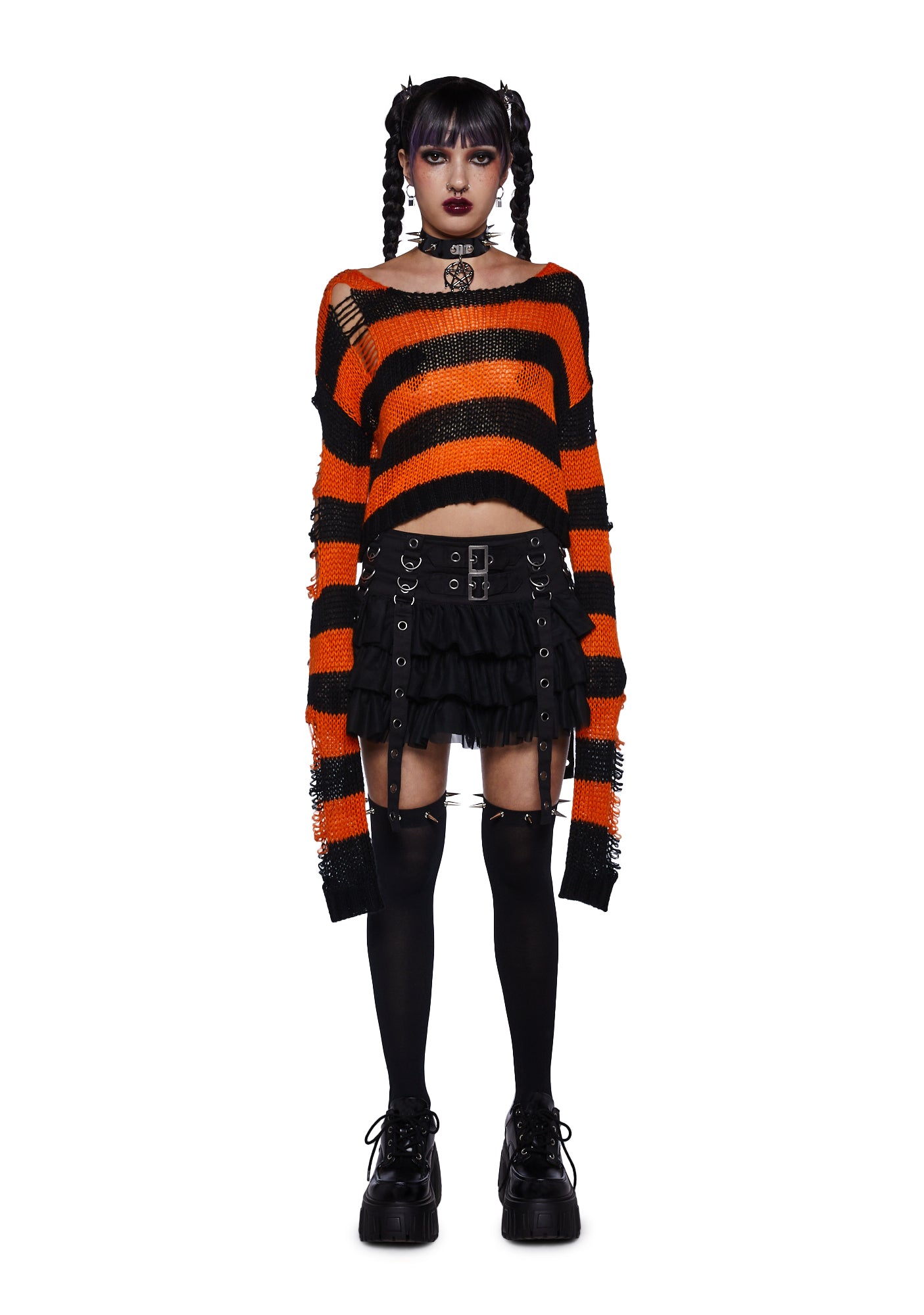 Black and orange striped sweater top