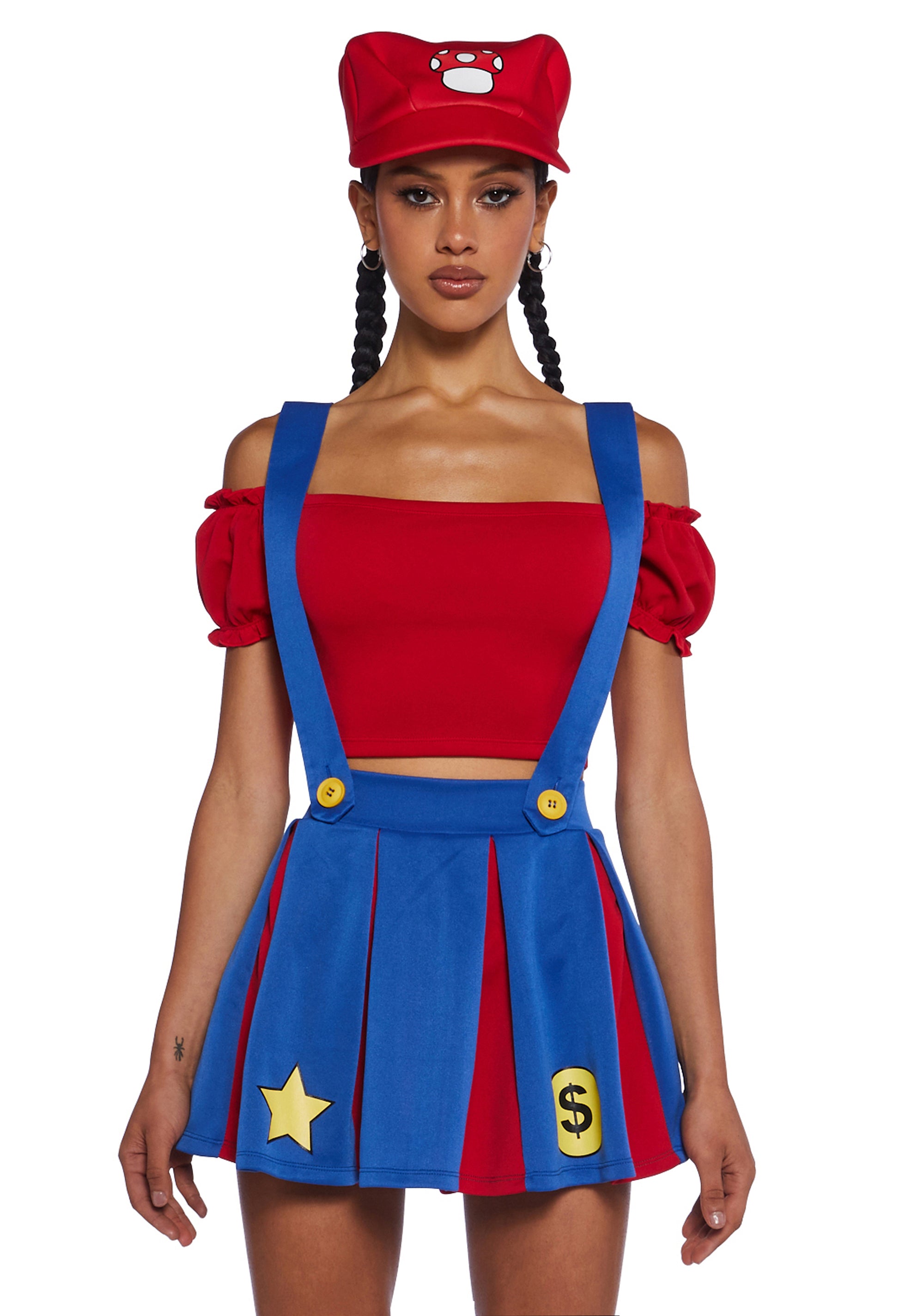 Video Game Plumber Cheerleader Costume Sexy Womans Halloween Red Blue Dolls Kill