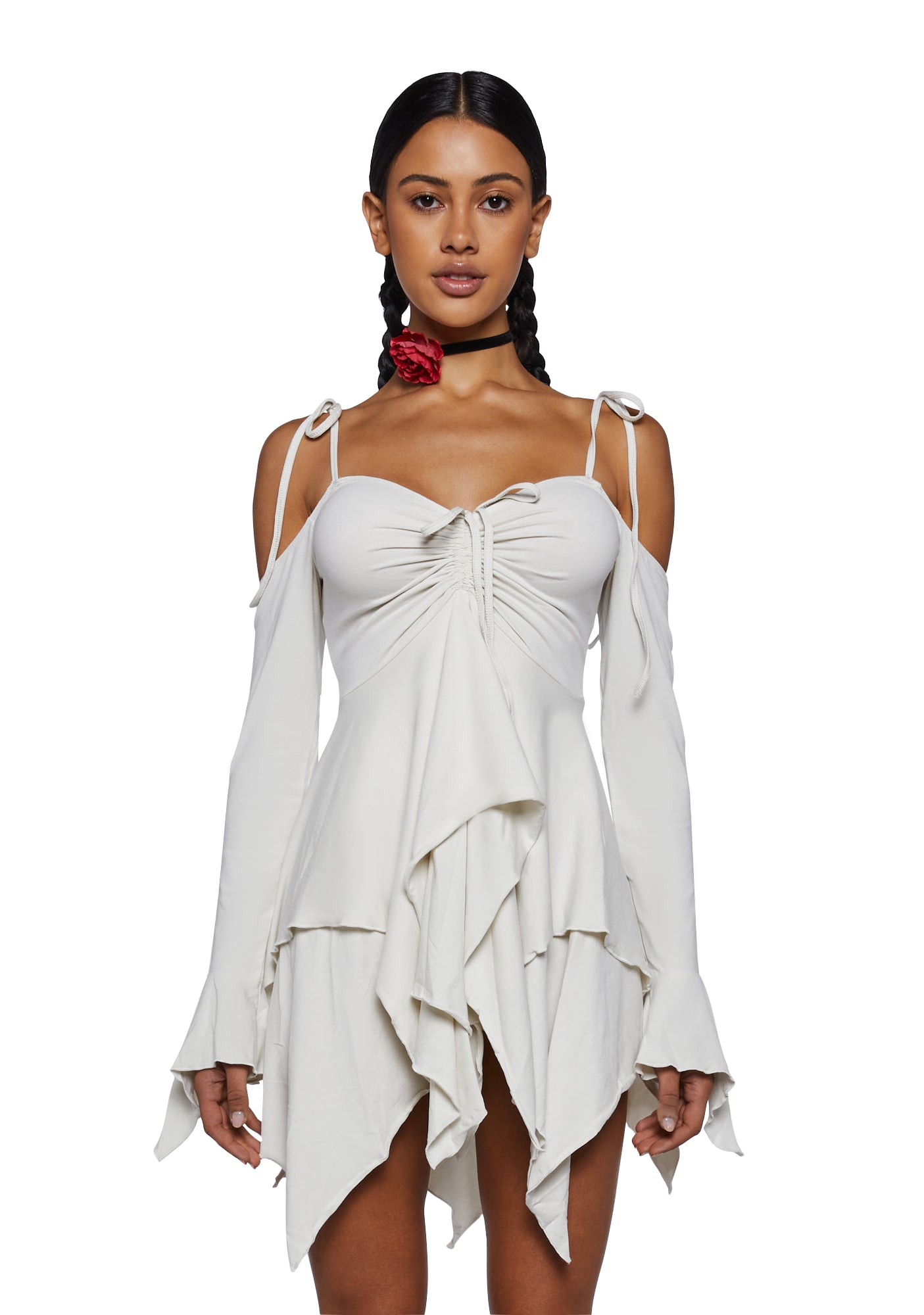 Current Mood Off The Shoulder Handkerchief Mini Dress - Off White Dolls Kill Current Mood Off The Shoulder Handkerchief Mini Dress - Off White Dolls Kill