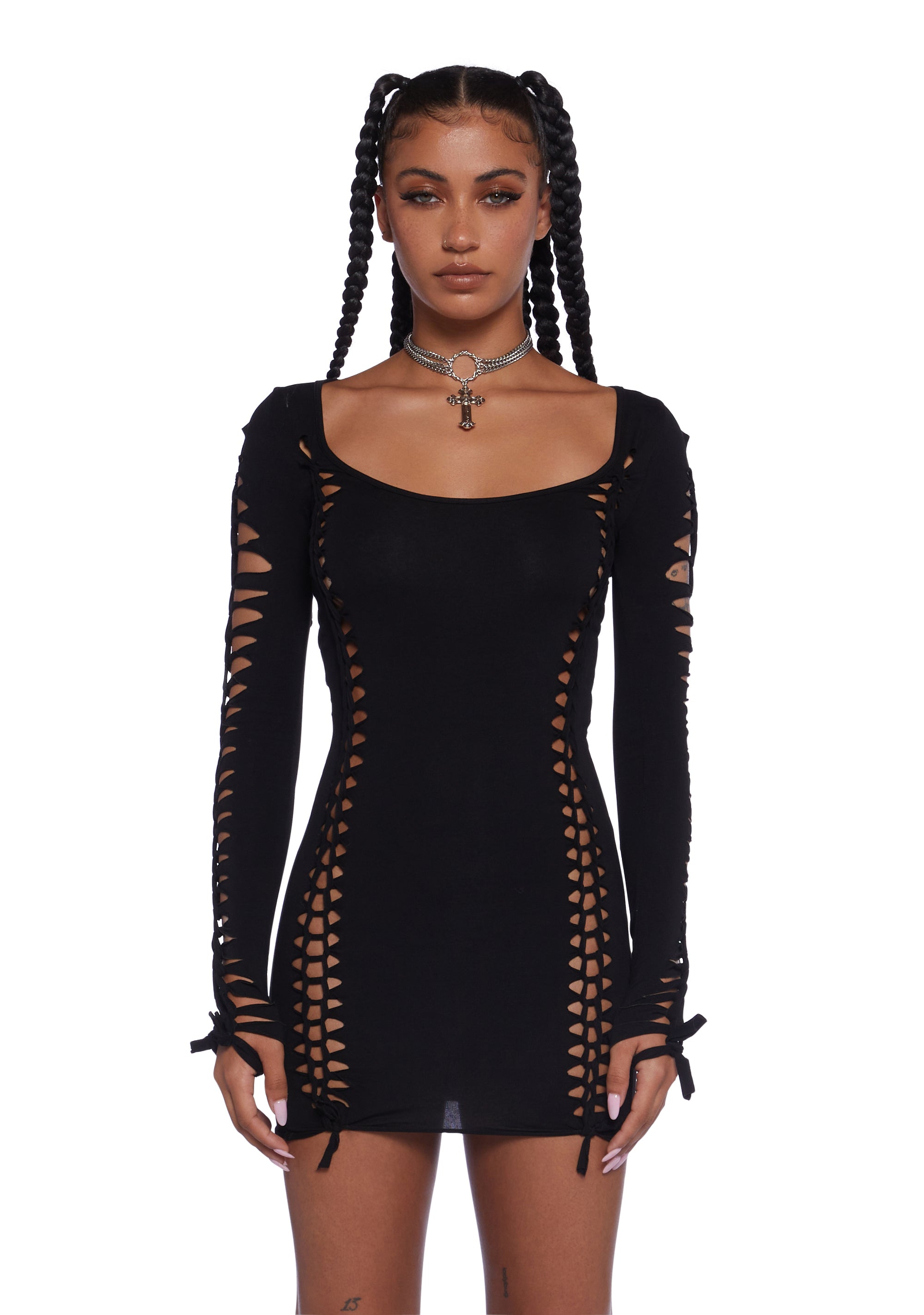 Current Mood Slashed Cut Out Long Sleeve Mini Dress - Black Current Mood Slashed Cut Out Long Sleeve Mini Dress - Black