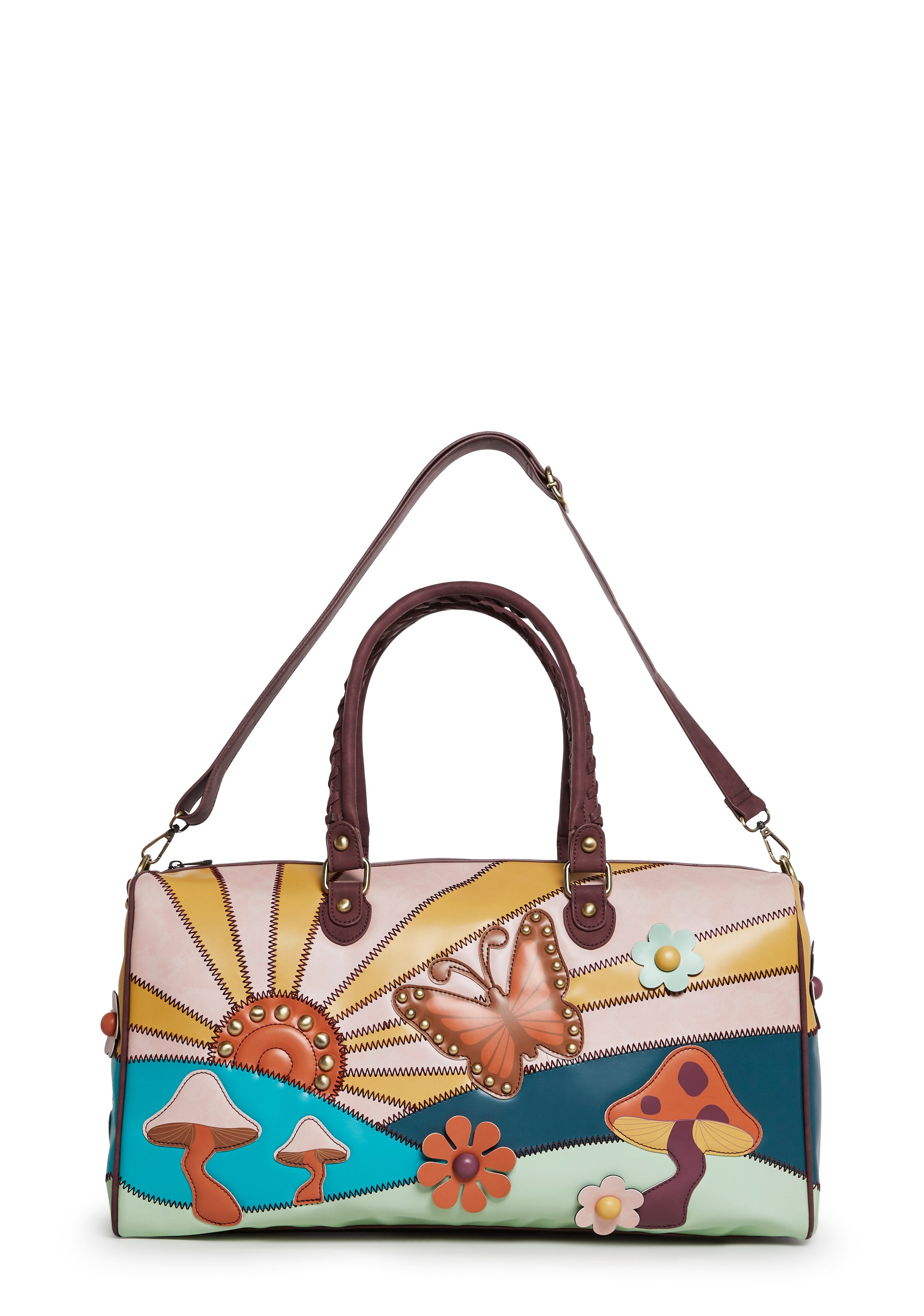 【DOLLS KILL】Walking On Sunshine Weekender Bag Current Mood Floral Mushroom Weekender Vegan Leather Bag