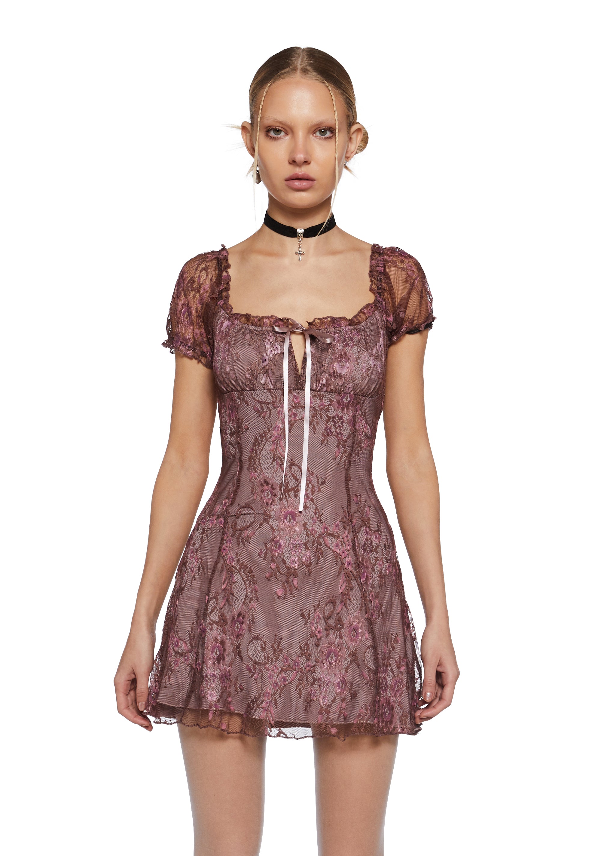dELiA*s by Dolls KillFloral Lace Overlay Mini Dress - Mauve dELiA*s by Dolls KillFloral Lace Overlay Mini Dress - Mauve