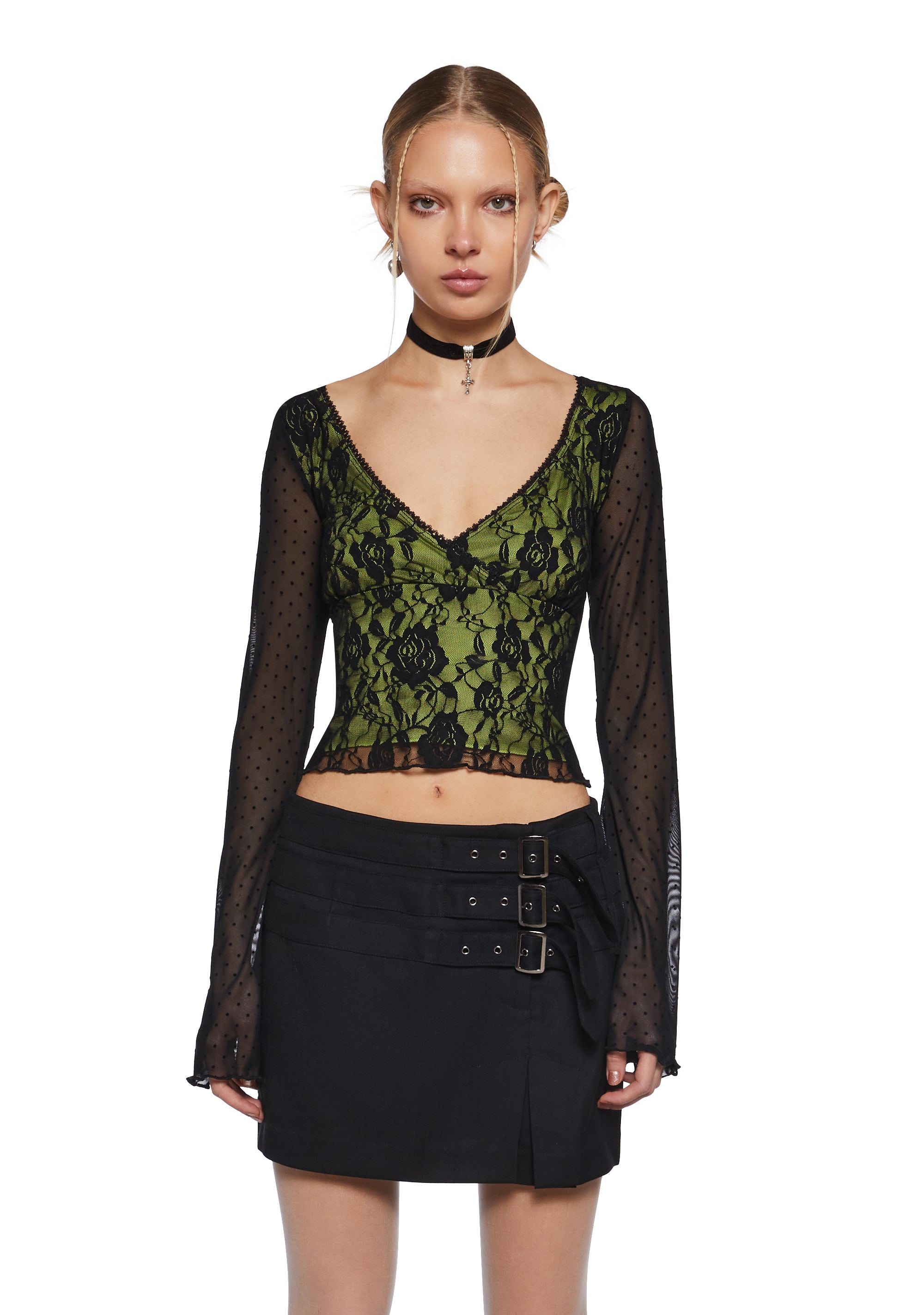 dELiA*s by Dolls KillRose Lace Flared Long Sleeve Top - Black