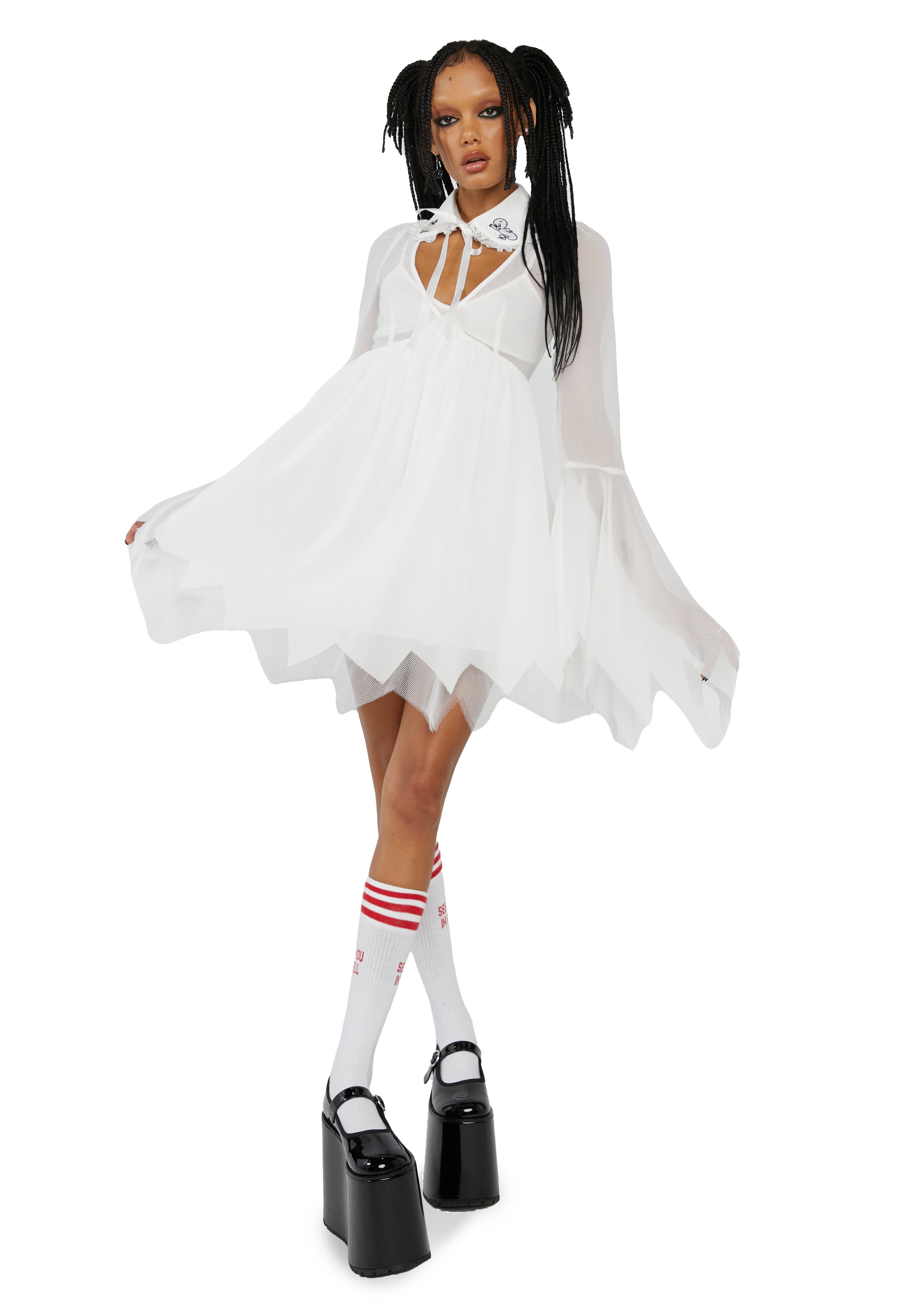 ghost fashion dress Grey 1930s Halloween Ghost Bride Mesh Dress