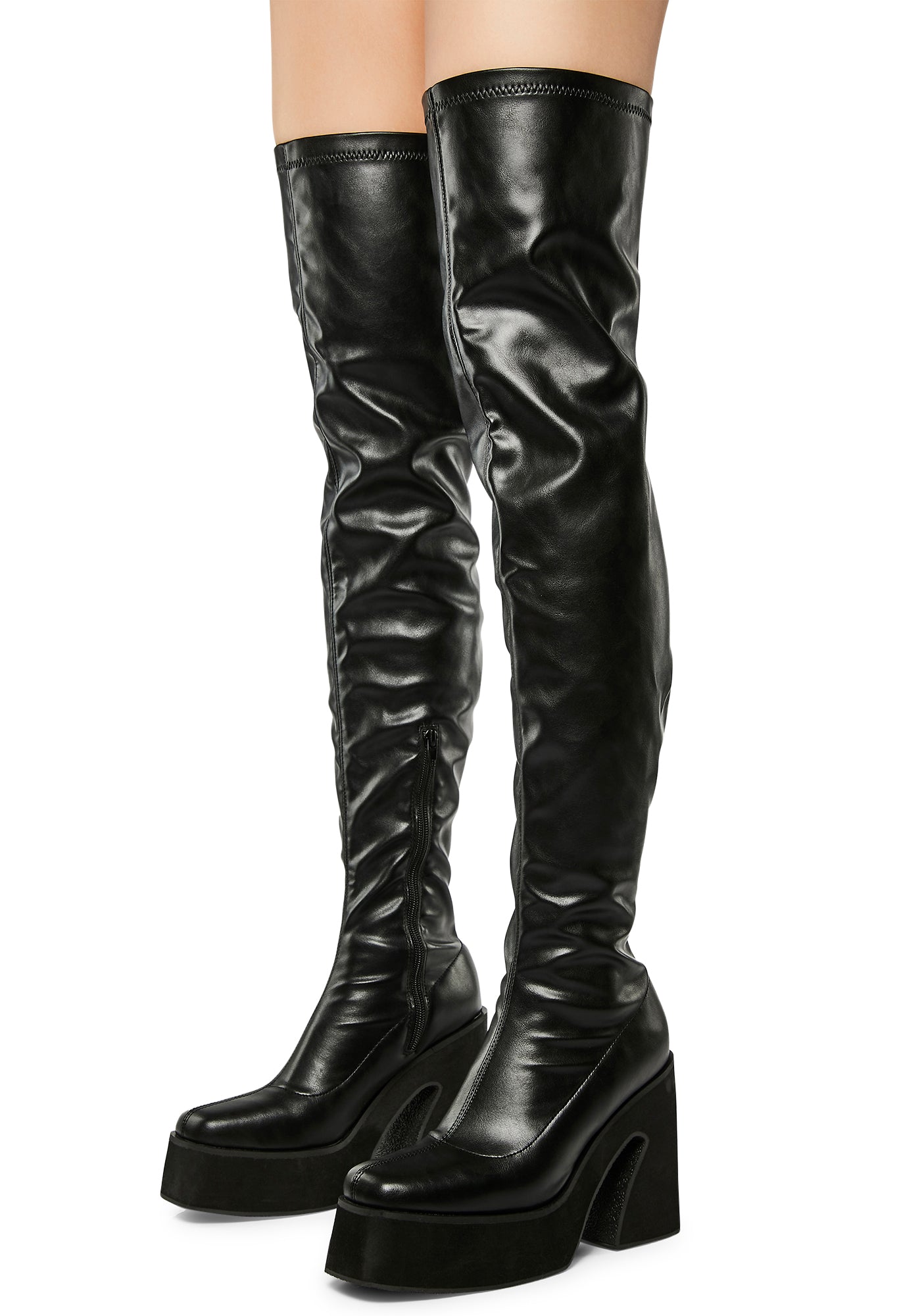 Vegan Leather Thigh High Platform Heels Black Dolls Kill