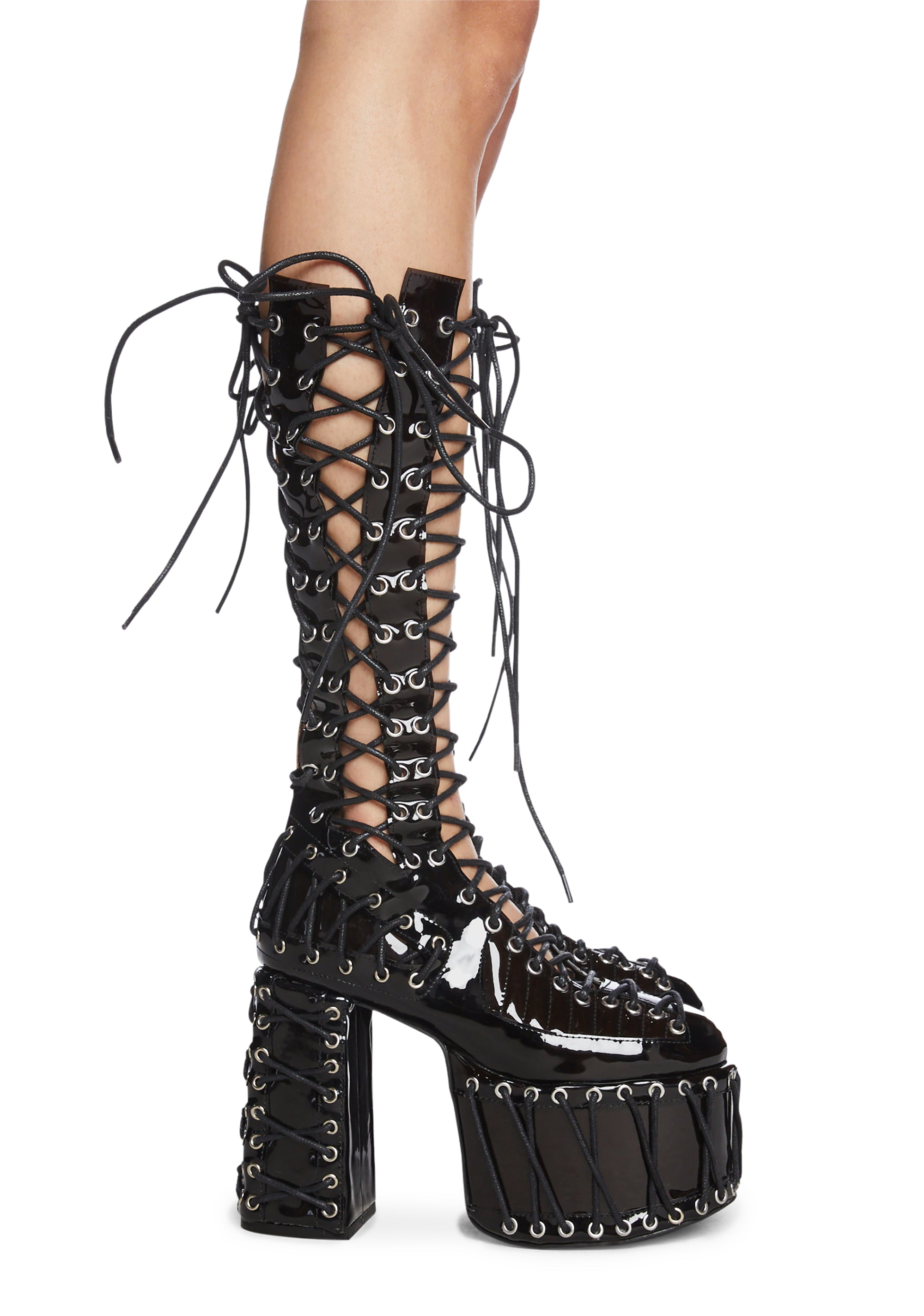 Club Exx Translucent Vinyl Lace Up Platform Boots Black – Dolls Kill