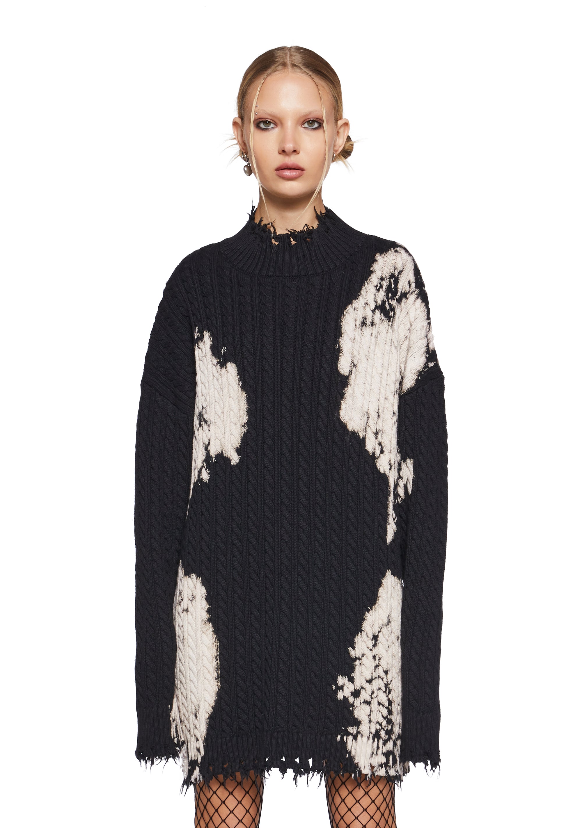 Current Mood Bleached Cable Knit Oversized Sweater - Black