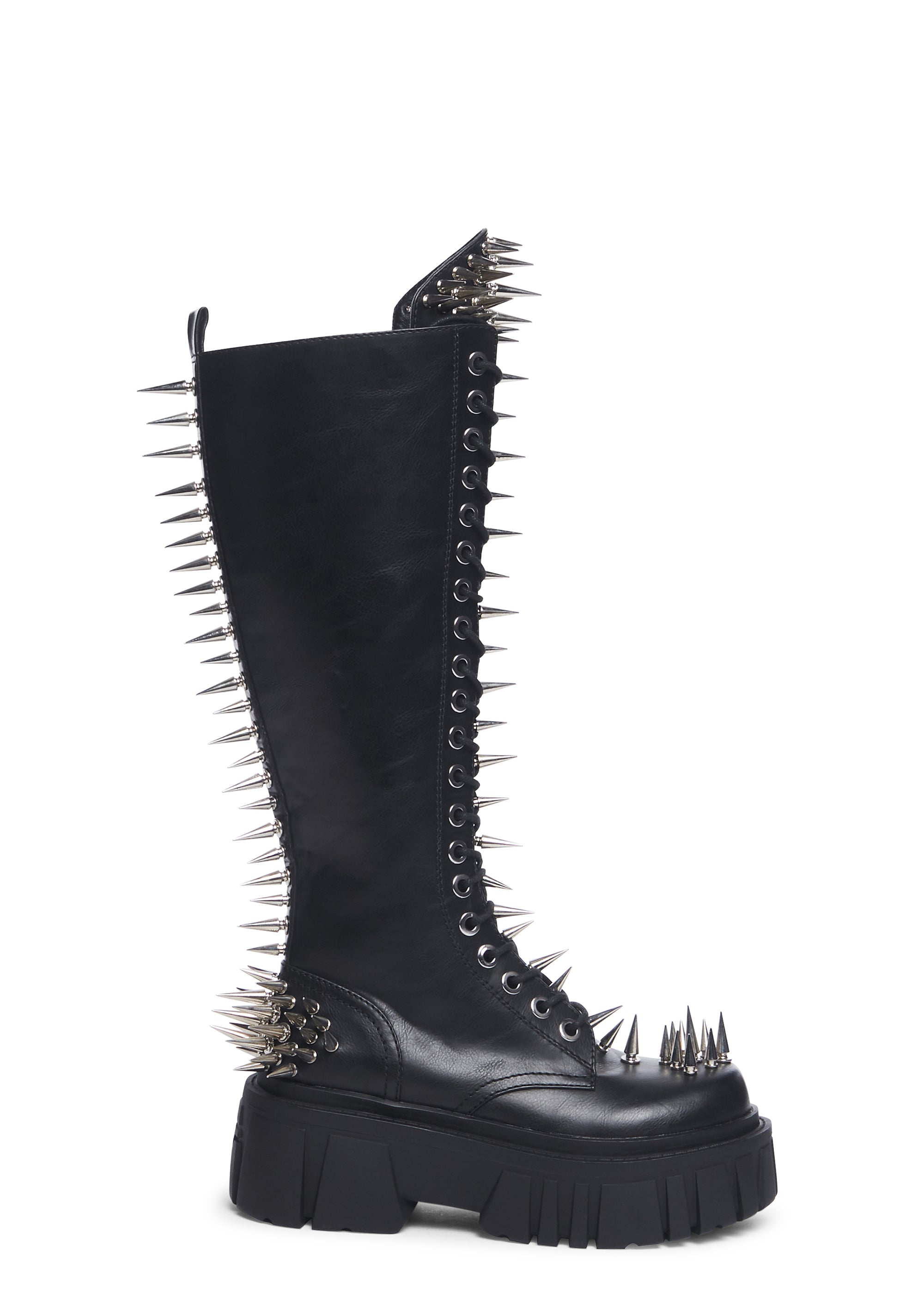 Widow Spiked Stud Knee High Platform Boots Black Dolls Kill