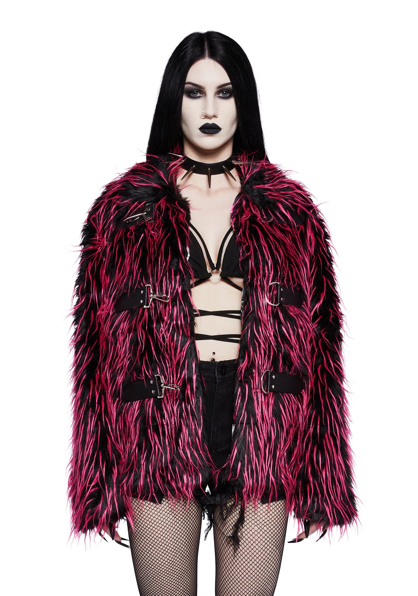 Widow Two Tone Shaggy Faux Fur Jacket - Pink/Black – Dolls Kill