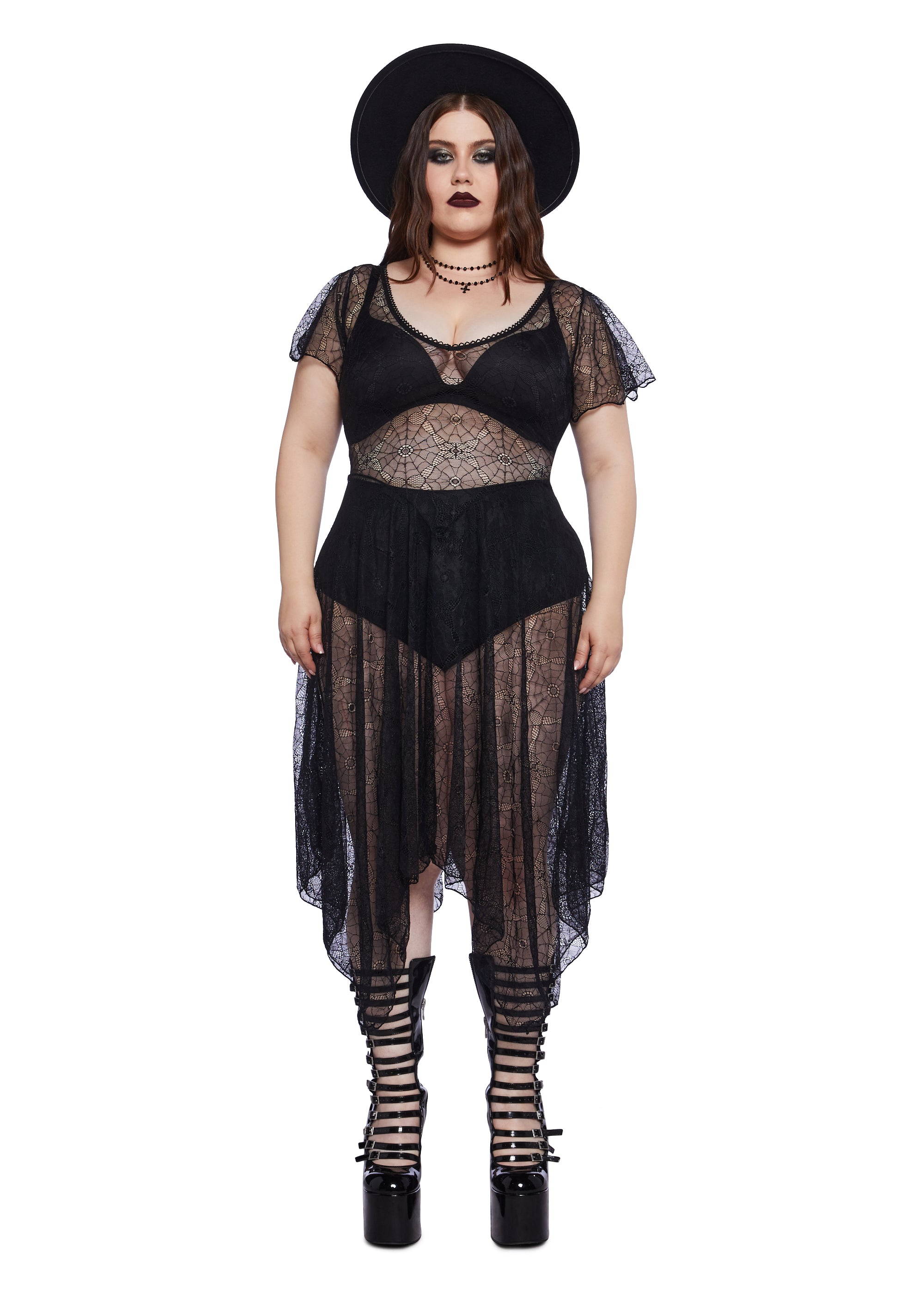 Widow Plus Size Spider Web Lace Midi Dress