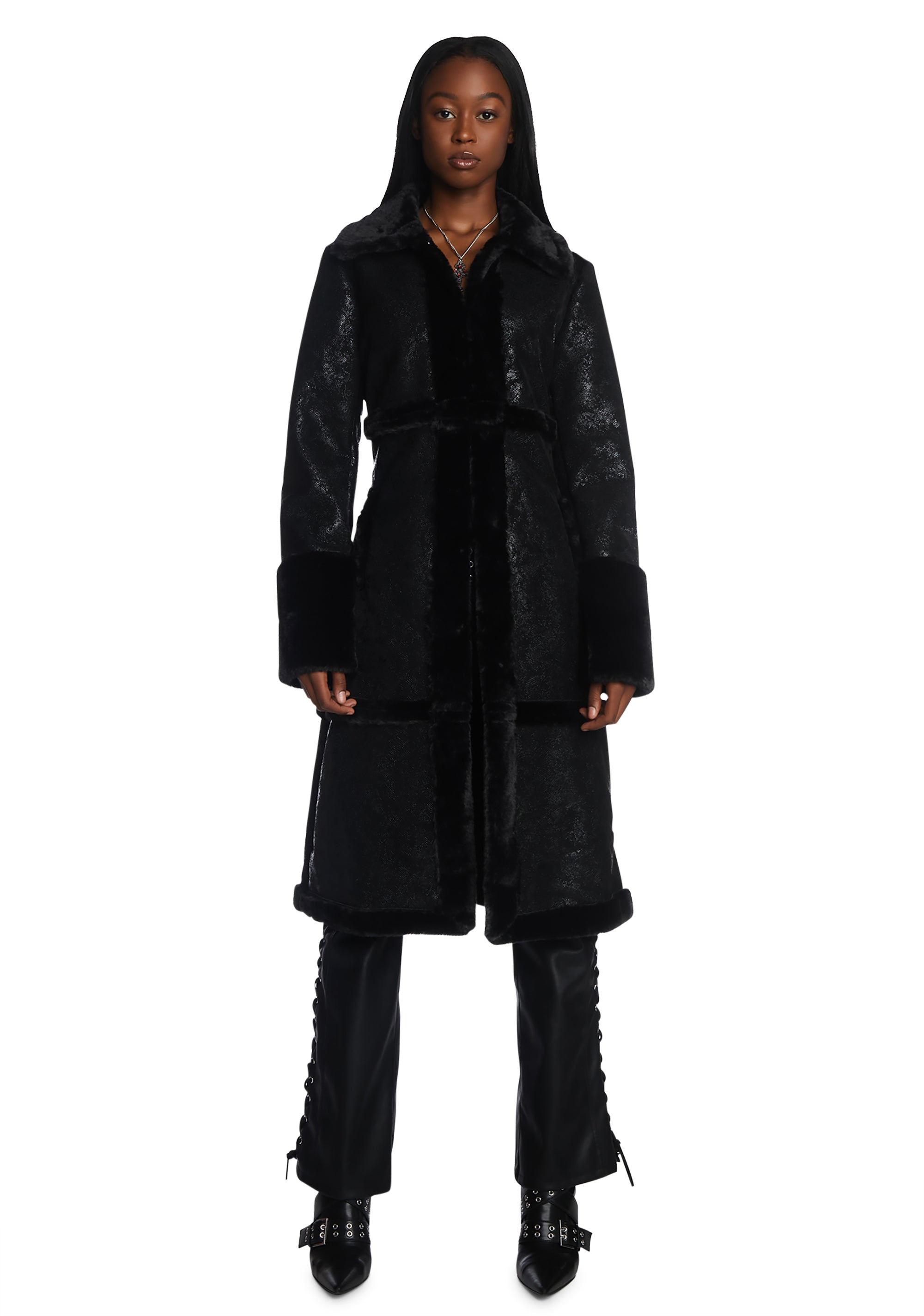 Black fur midi coat online