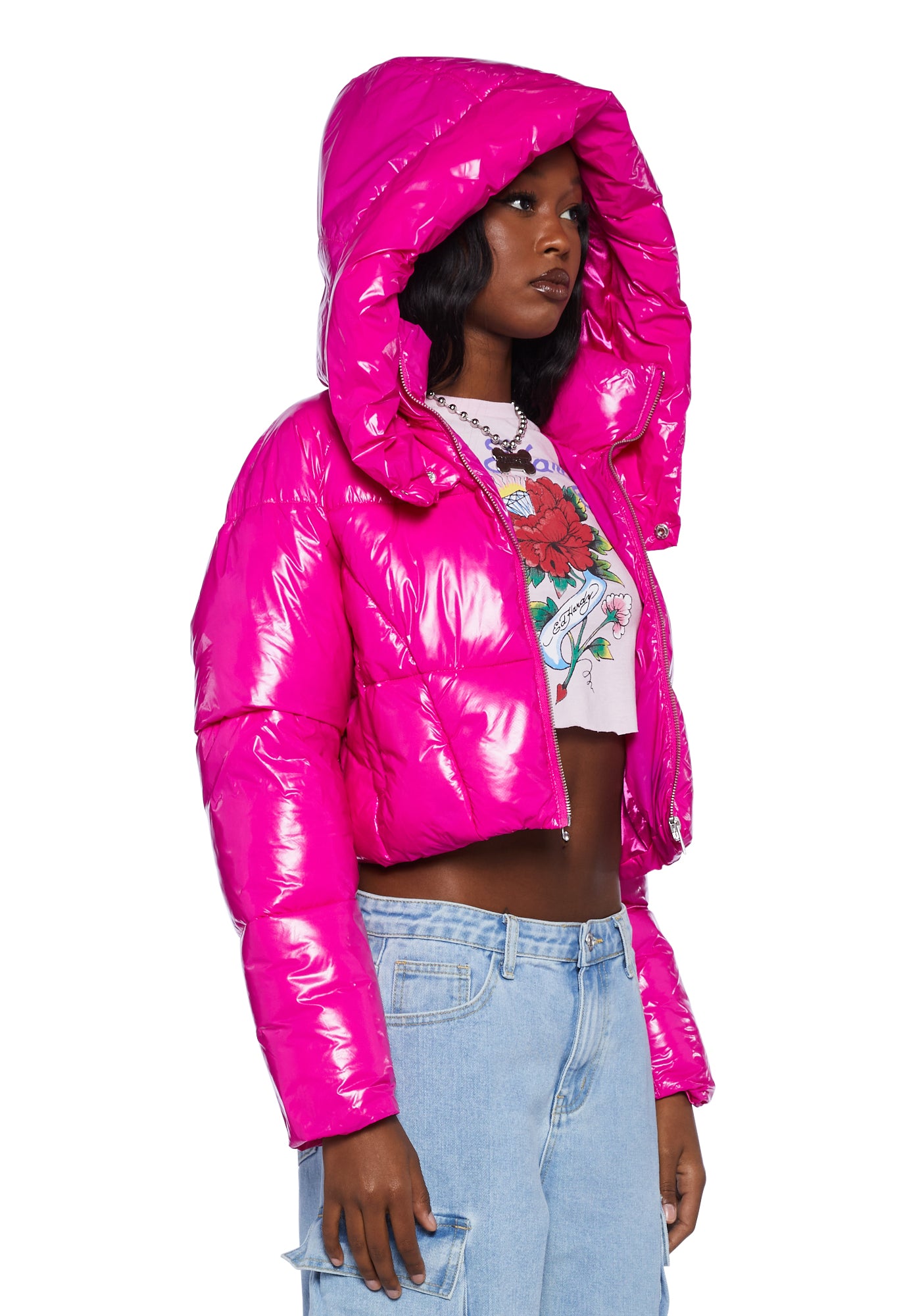 Vinyl cropped puffer jacket online