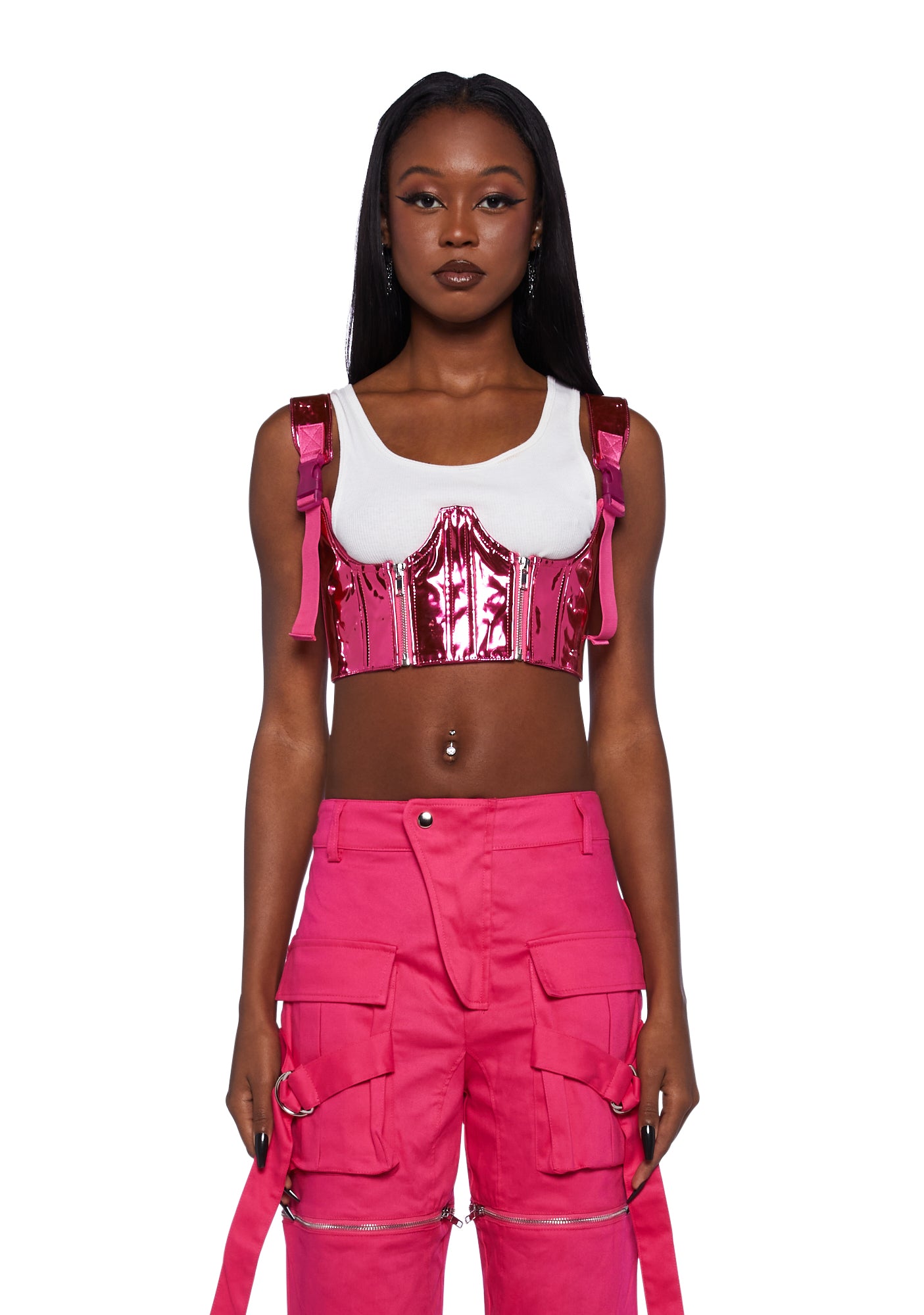 Poster Grl Metallic PVC Underbust Corset Top - Pink