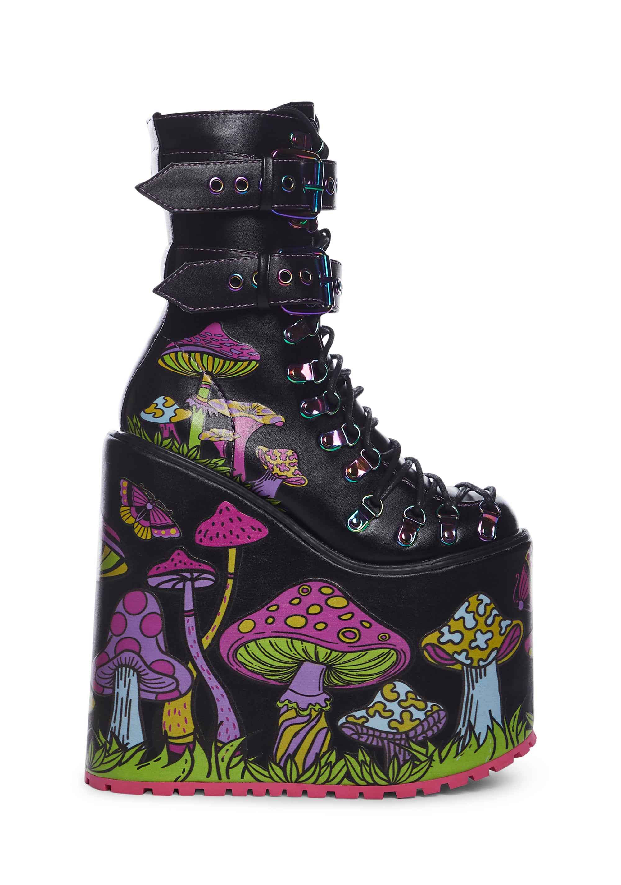 Current Mood Mushroom Print Double Stacked Platform Boots Black Multi