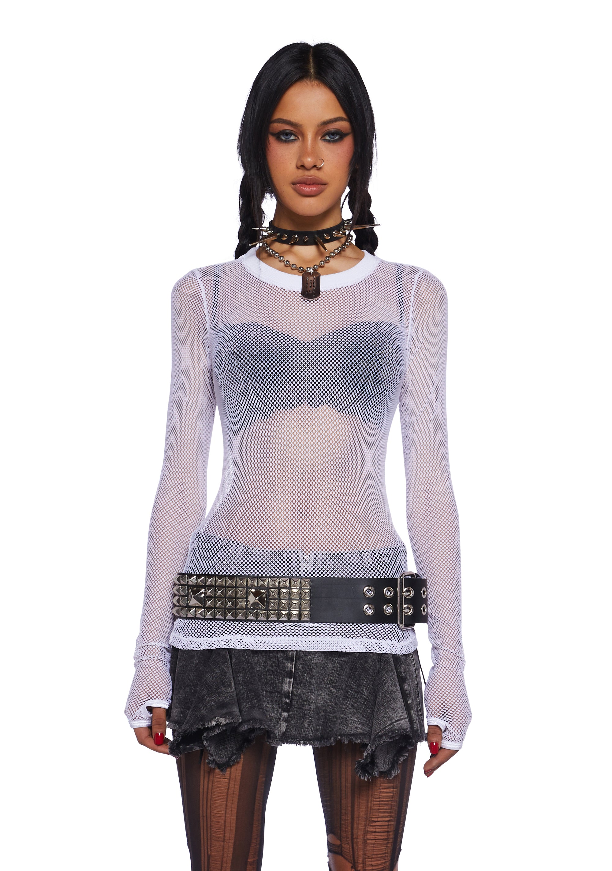 Current Mood Long Sleeve Fishnet Top White Dolls Kill