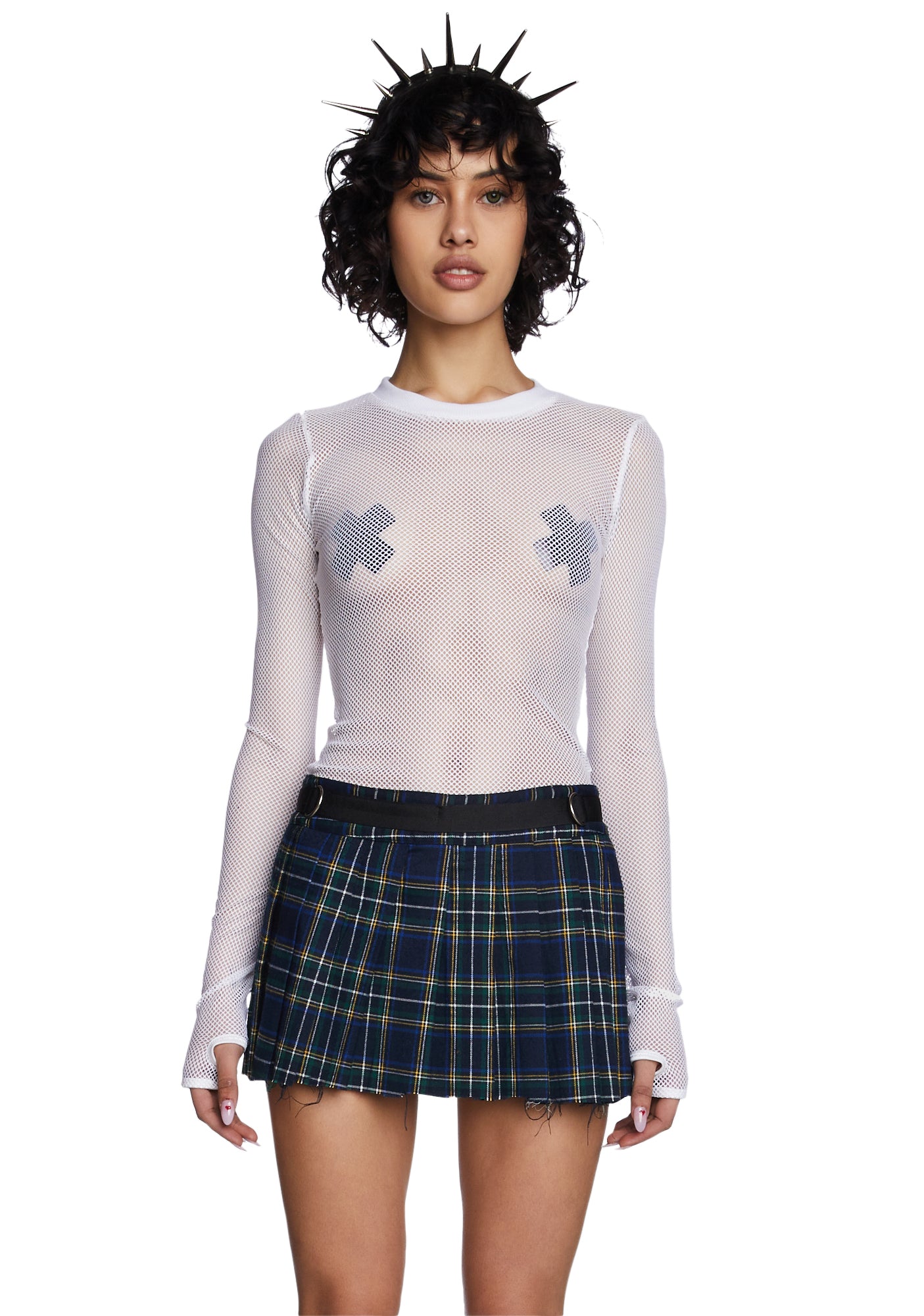 Current Mood Long Sleeve Fishnet Top - White