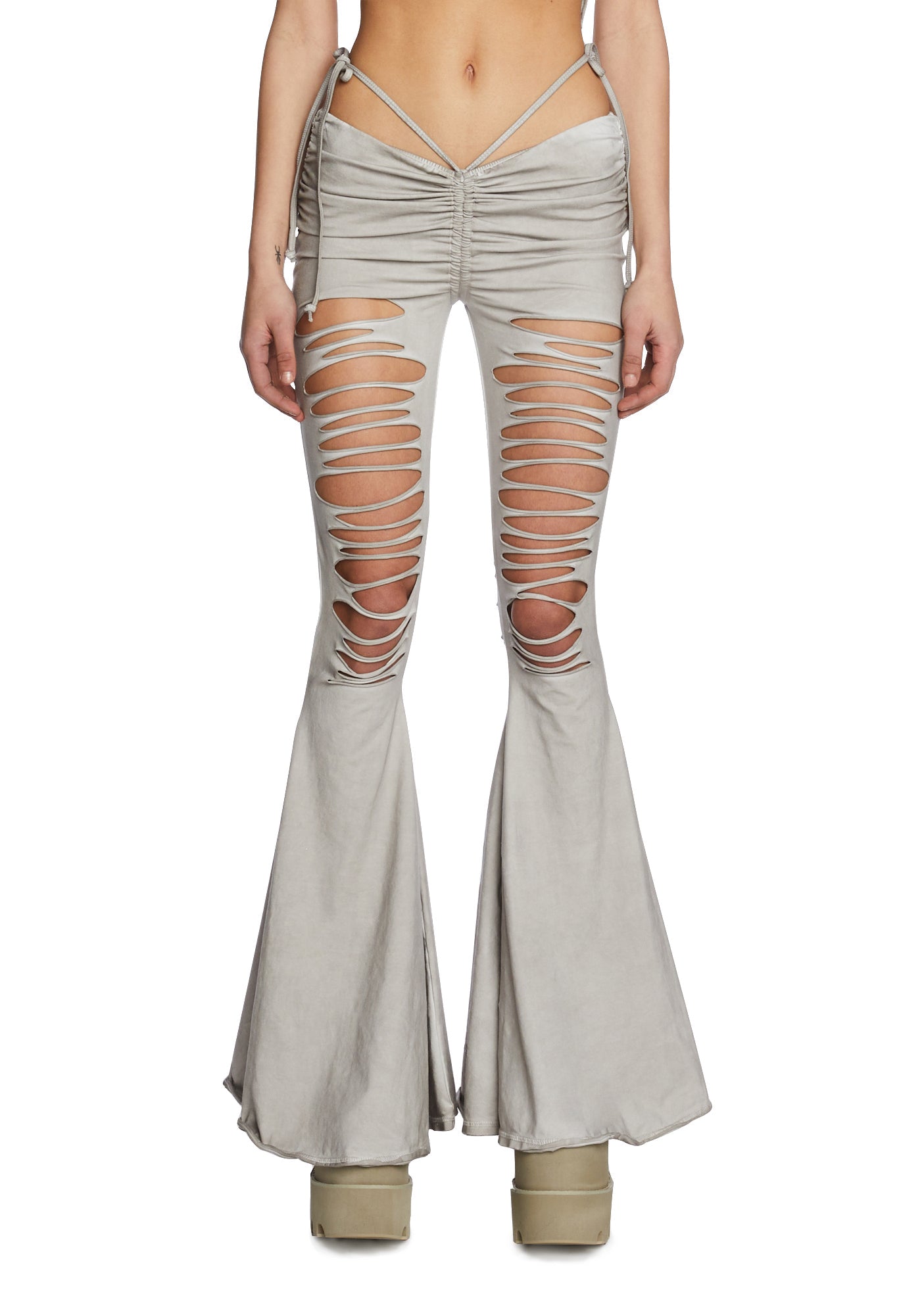 DARKER WAVS Slashed Cut Out Low Rise Flare Pants - Ecru