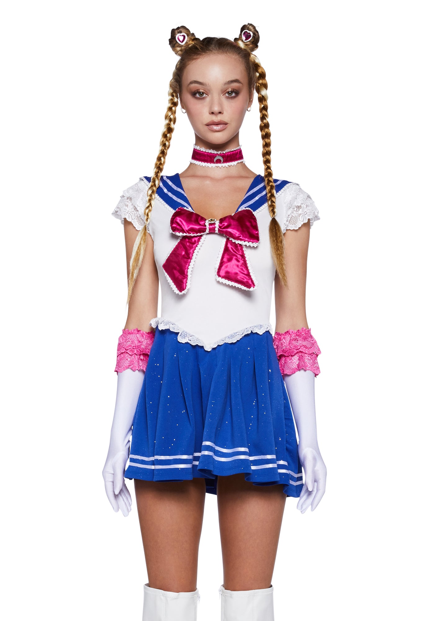 Space Sailor Moon Sexy Womans Halloween Costume Set White/Blue