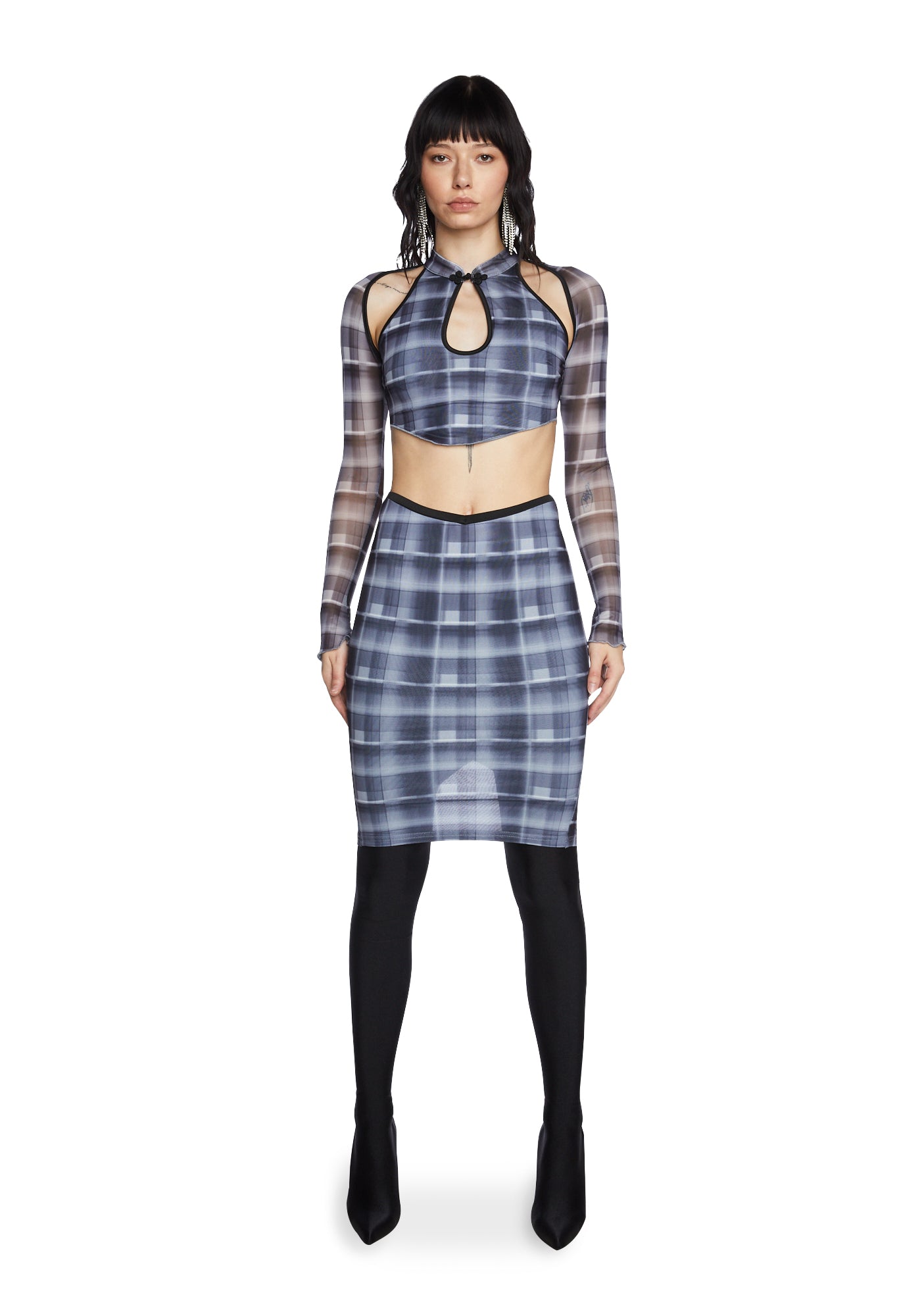 Plaid midi sale skirt set