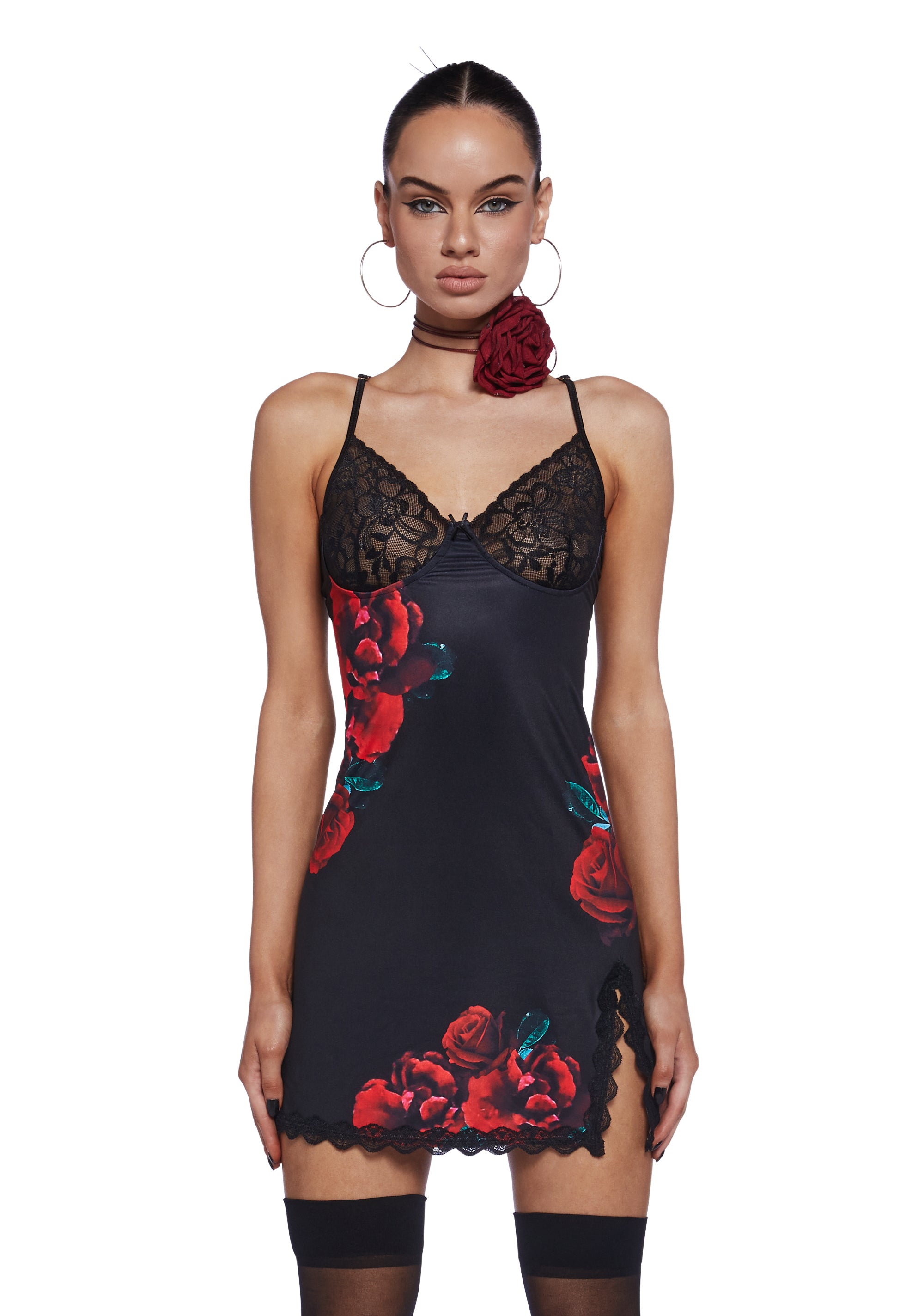 black lace dress with red roses Lolita Red Rose Halloween Princess Black Lace Dress Sugarplum Store