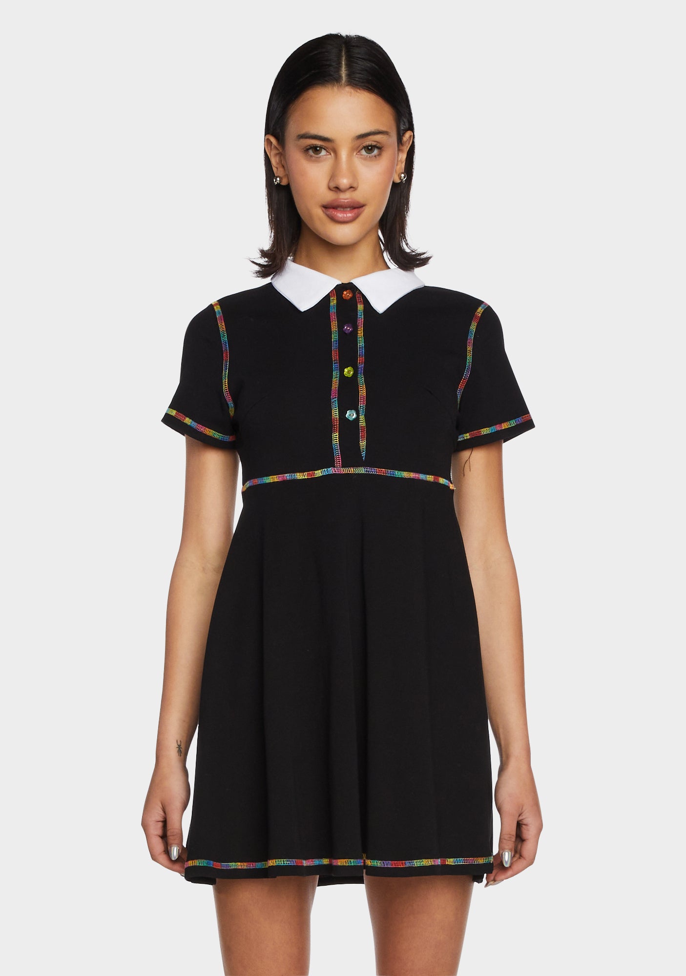 Delia's Rainbow Stitch Collared Babydoll Dress Black Dolls Kill