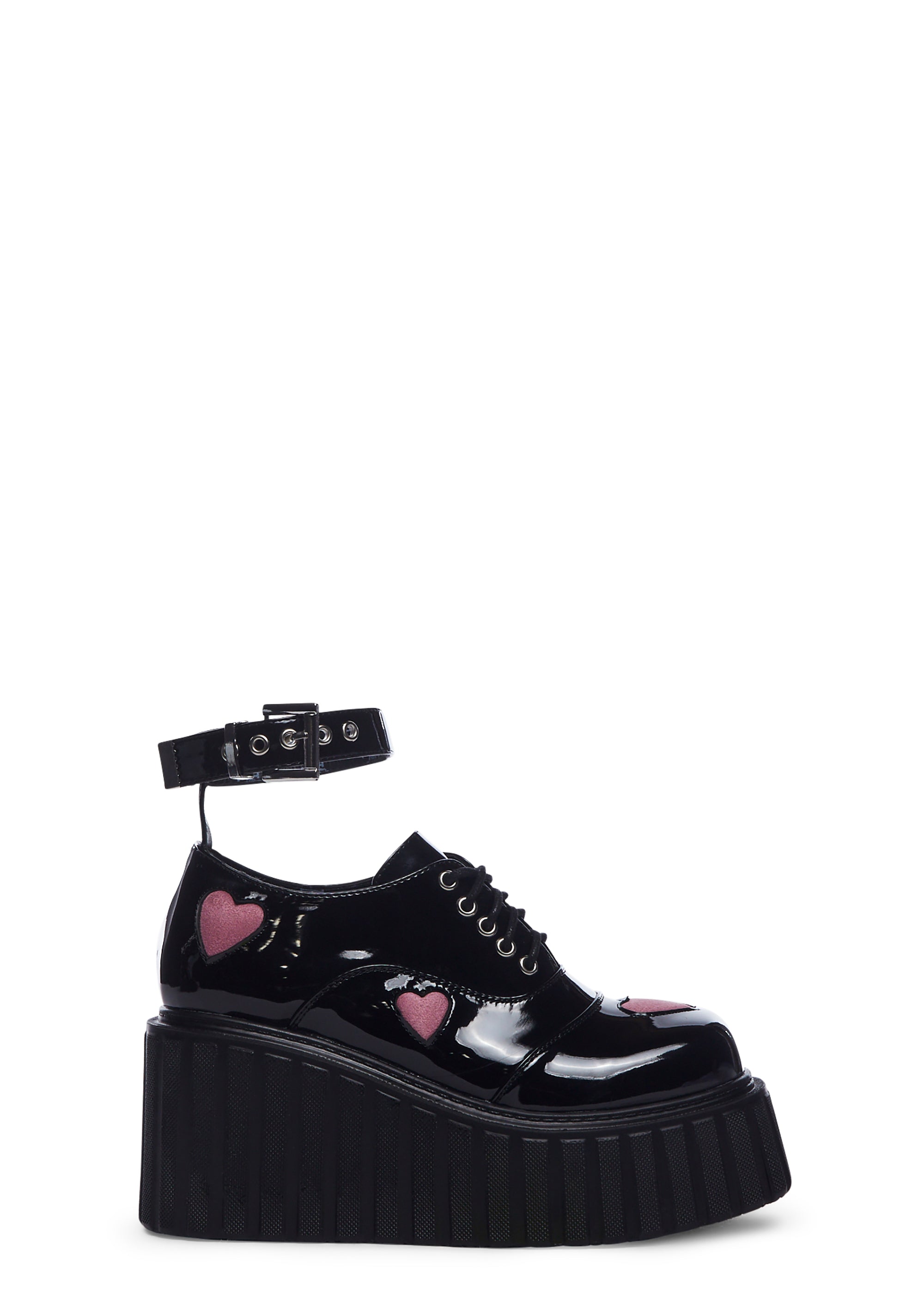 Lamoda Patent Vegan Leather Heart Creeper Sneakers Black Dolls Kill
