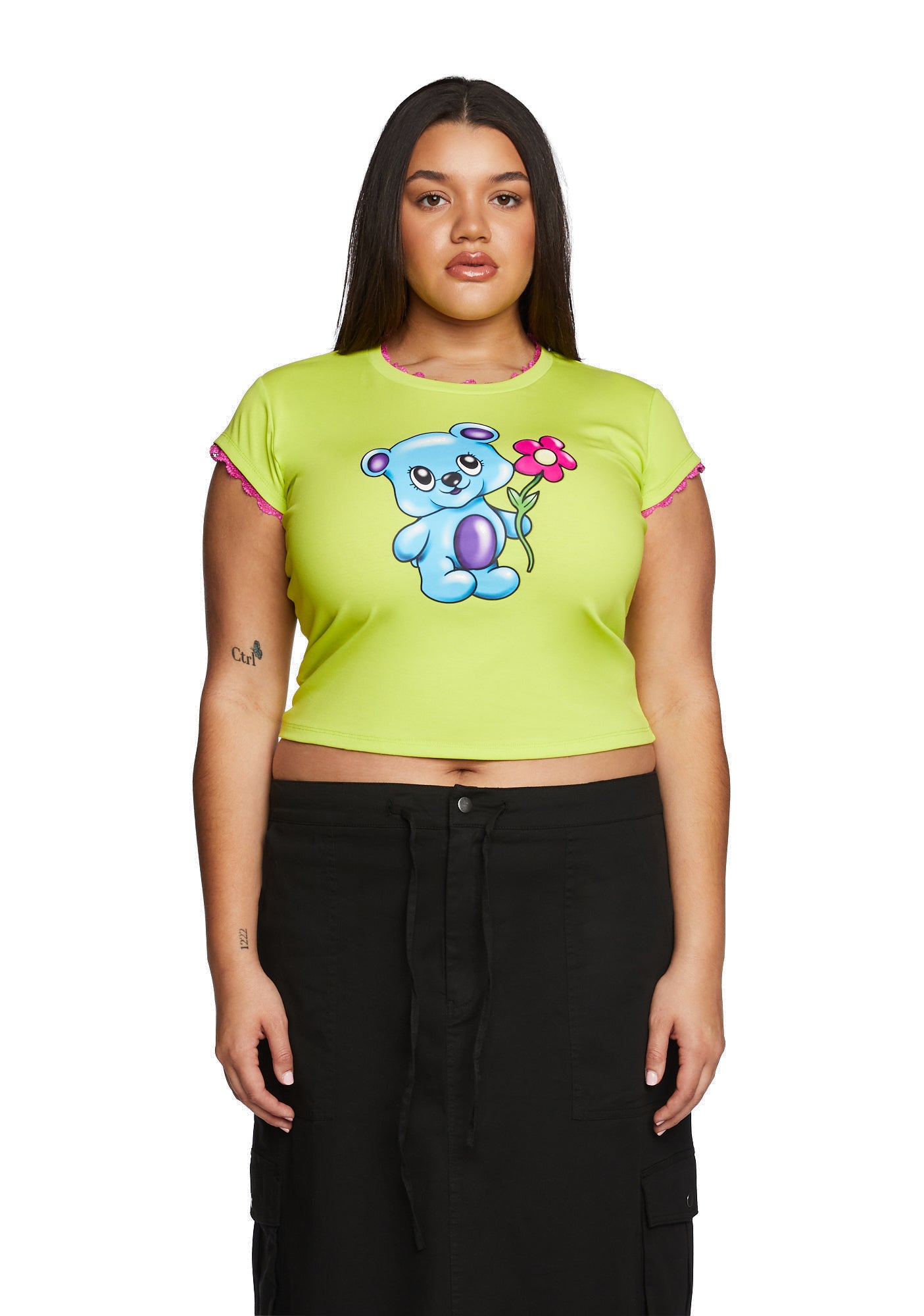 Delia s Plus Size Airbrush Bear Cap Sleeve Baby Tee Green Dolls Kill