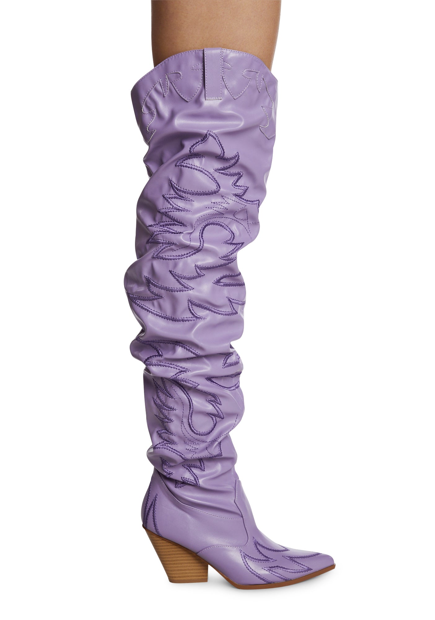 Thigh High Slouch Cowboy Boots Purple Dolls Kill