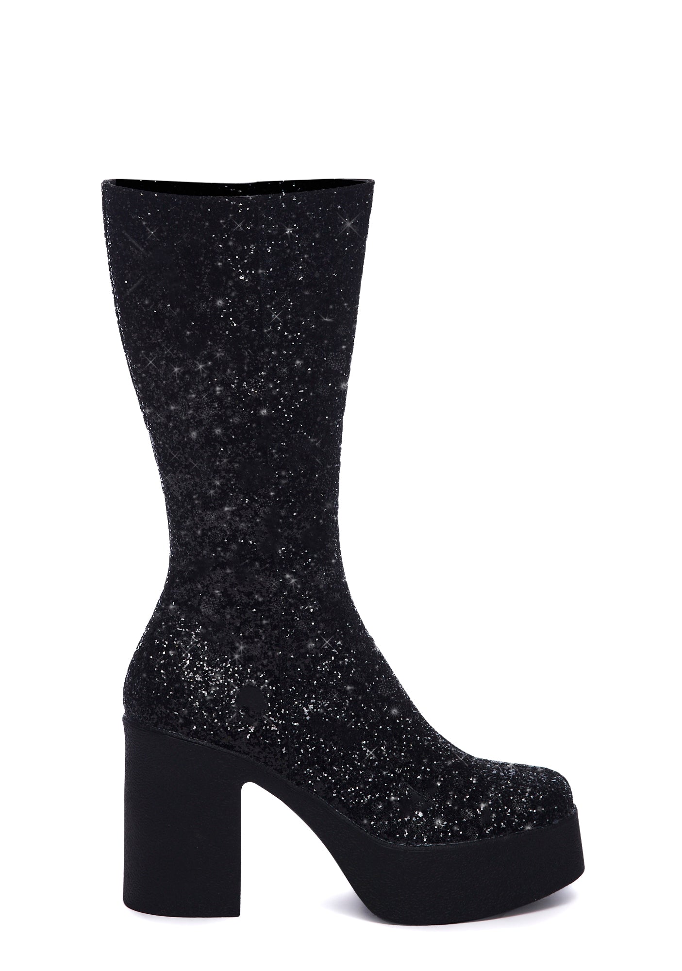 Lamoda x Dolls Kill Sparkly Platform Mid Calf Boots Black Glitter