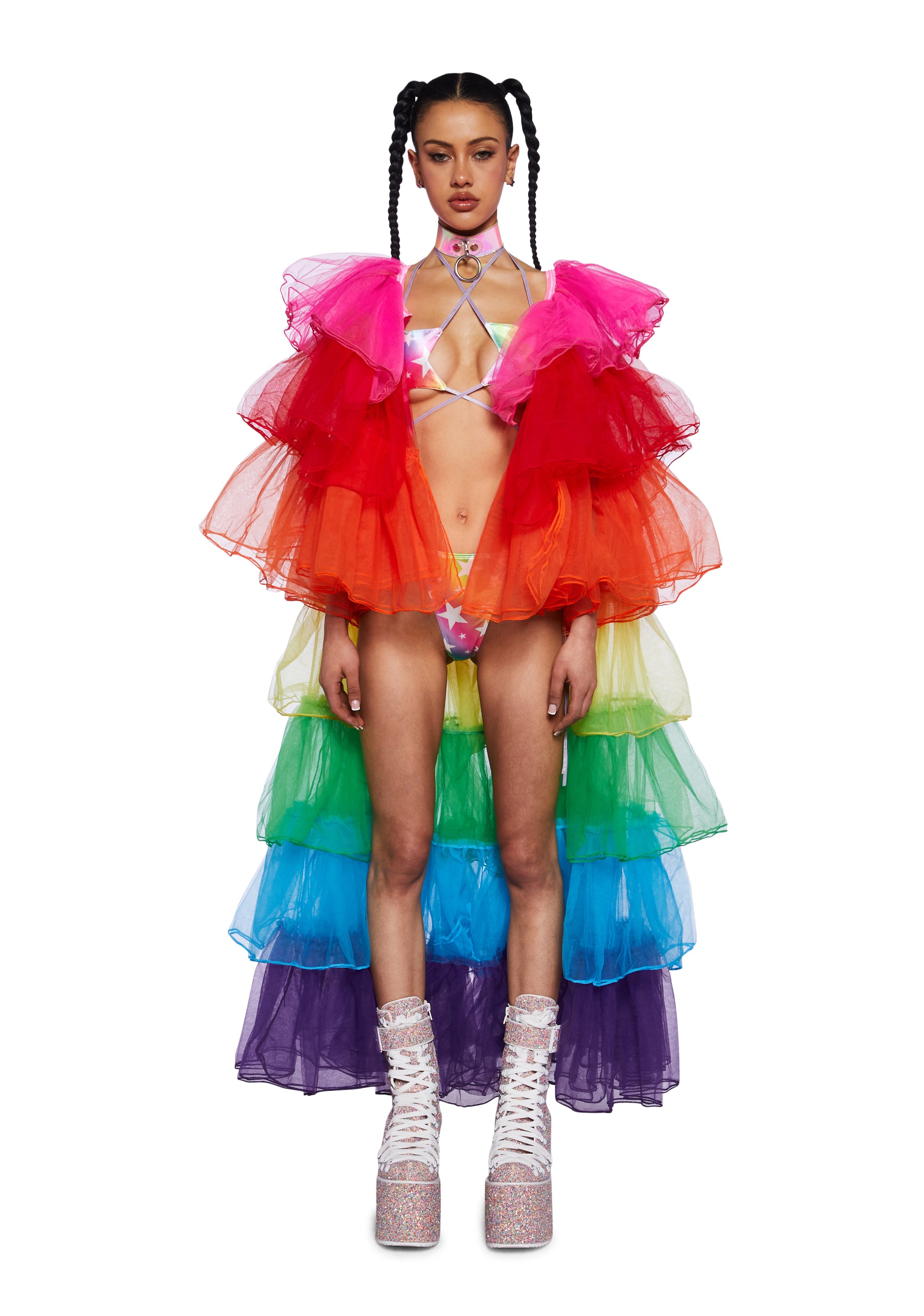 Club Exx Rainbow Tulle Tiered Duster Jacket Multi Dolls Kill