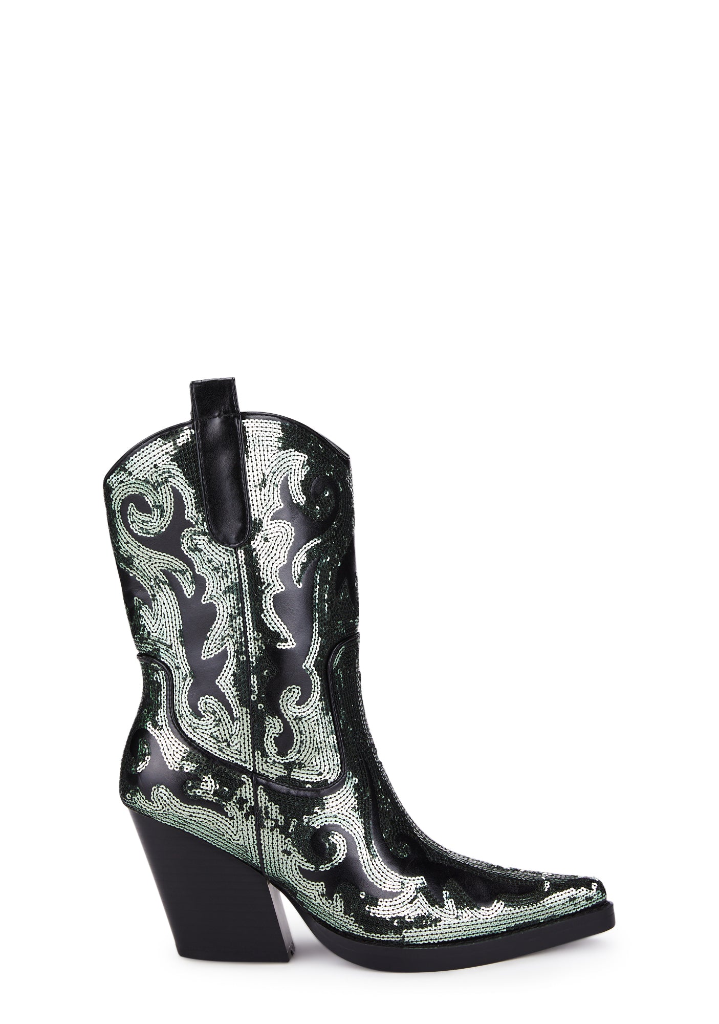 AZALEA WANG Sequin Vegan Leather Zip Up Cowboy Boots Black Dolls Kill