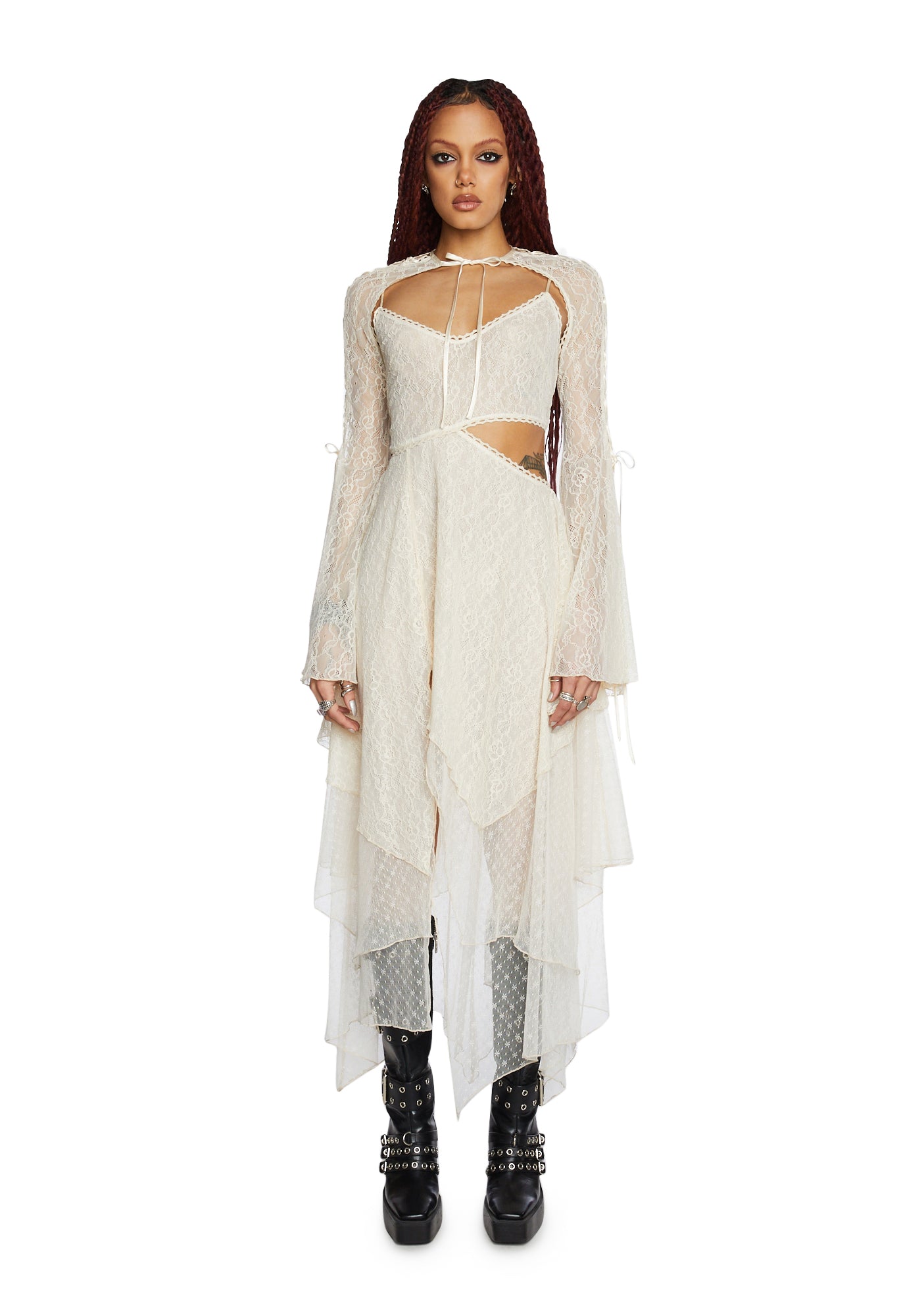 Current Mood Lace Handkerchief Dress And Shrug - Off White – Dolls Kill
