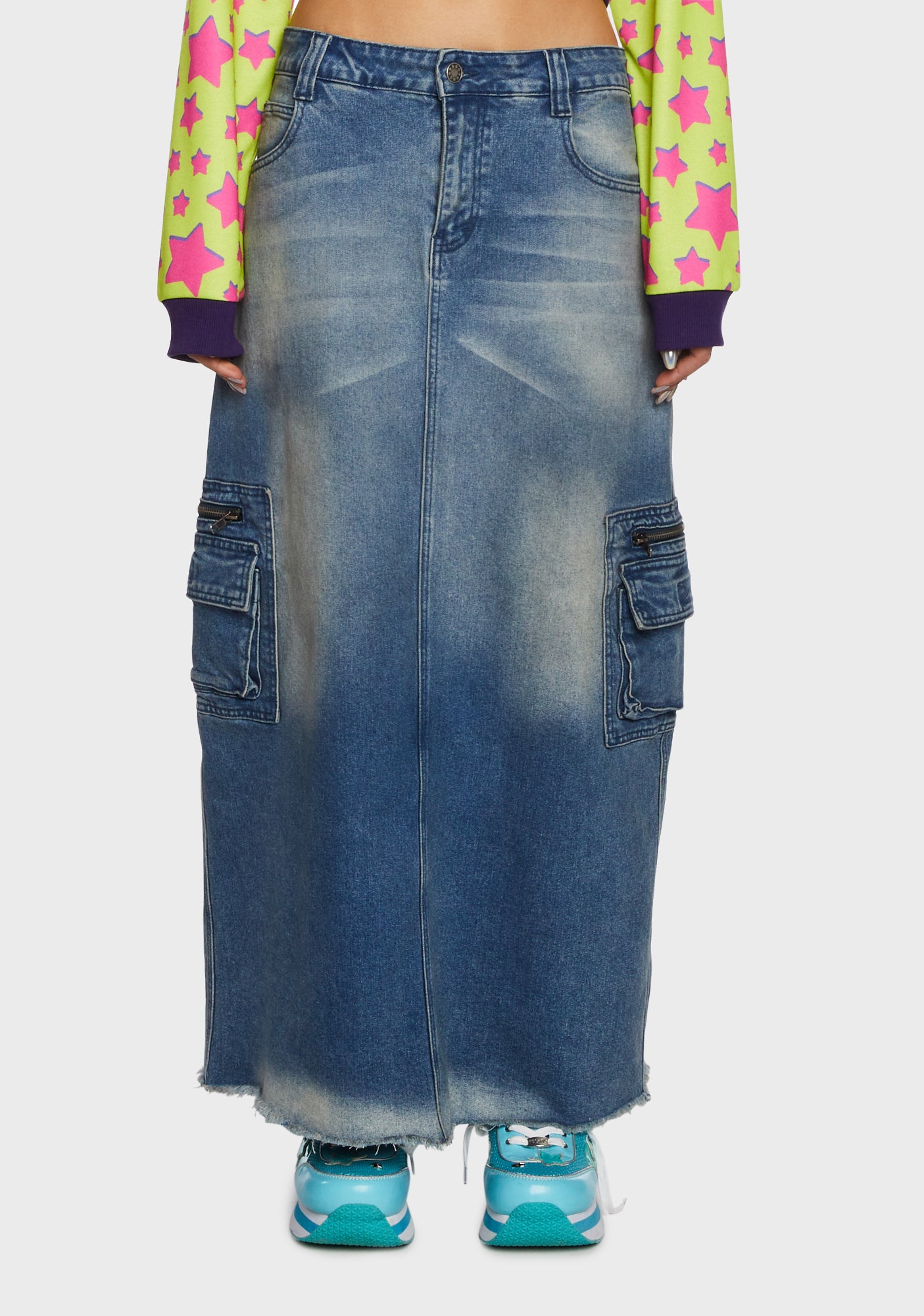 Delia's Denim Cargo Maxi Skirt Blue Dolls Kill