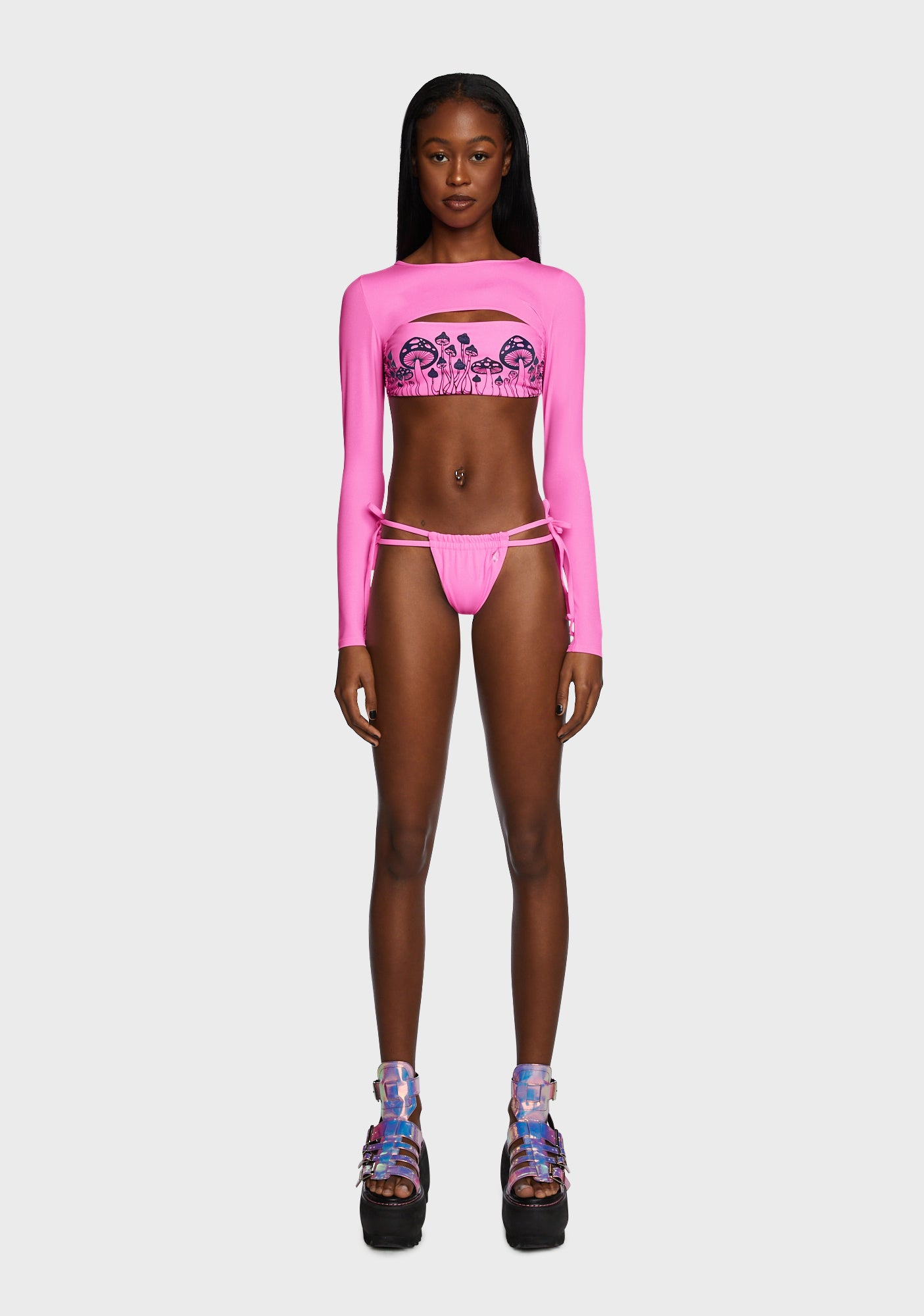 Towers Swimwear Reflective Mushroom Bikini Shrug Set Pink Dolls Kill