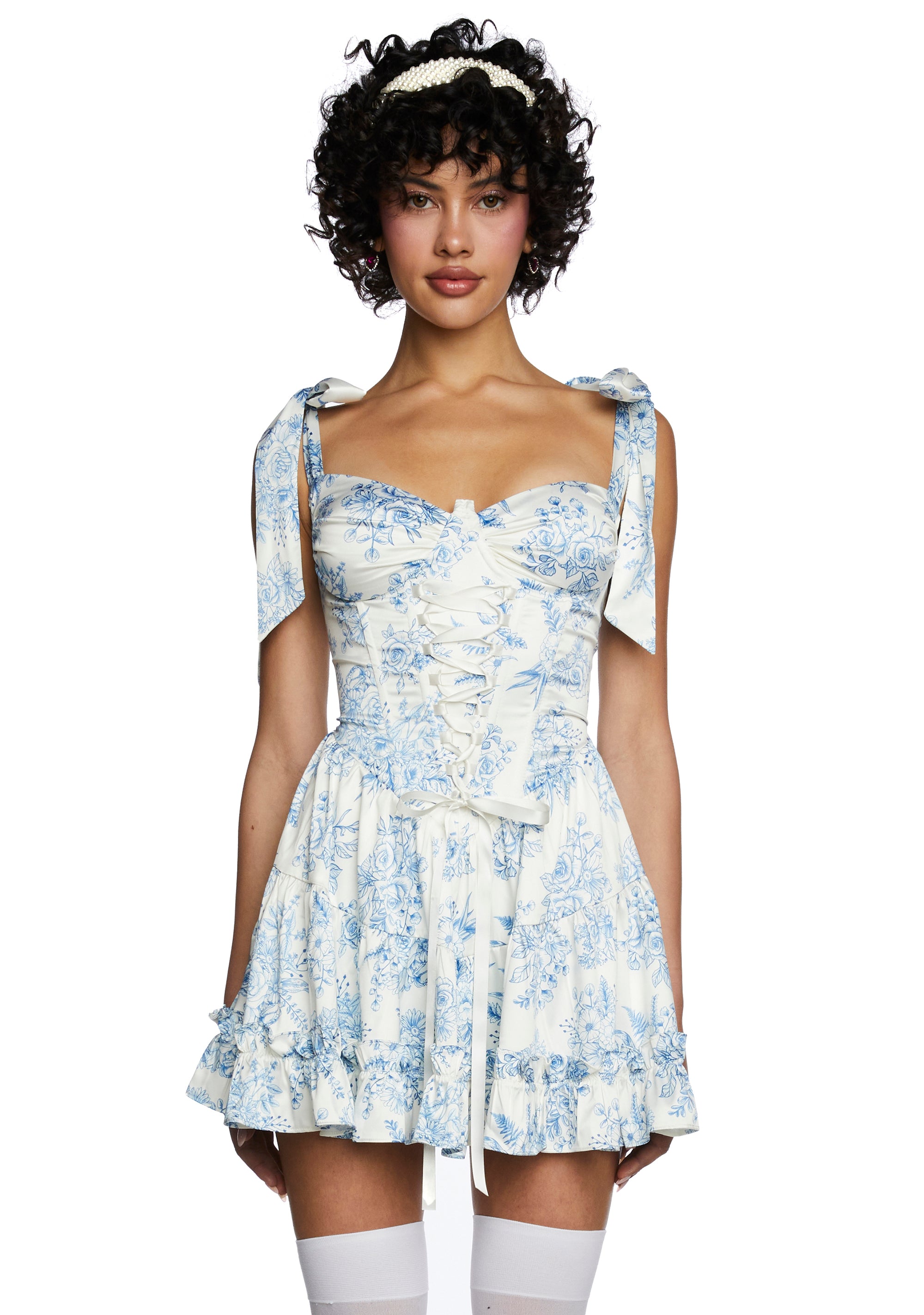 Sugar Thrillz Floral Print Mini Dress Blue/White – Dolls Kill