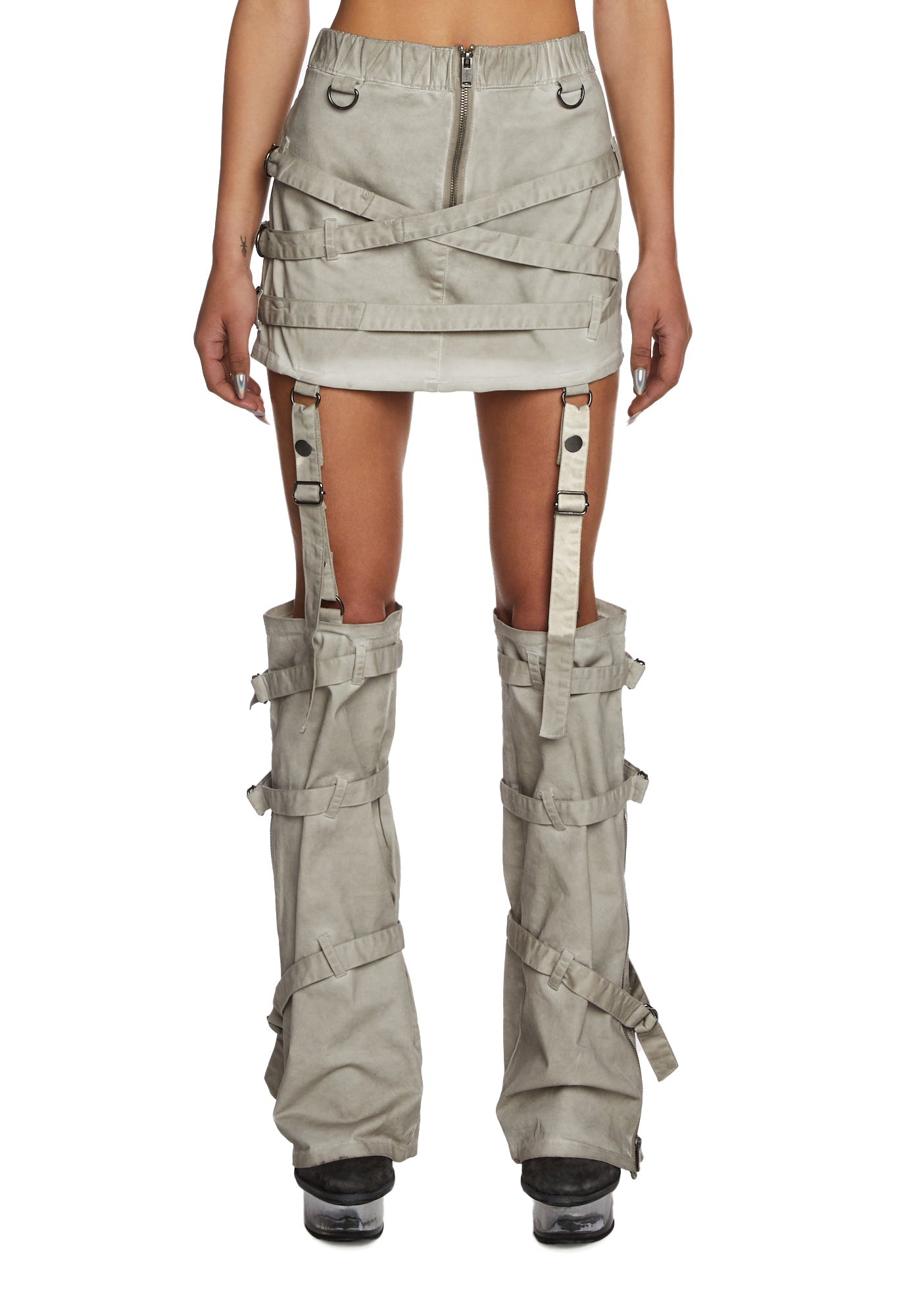 Darker Wavs Strappy Mini Skirt With Leg Warmers - Off White