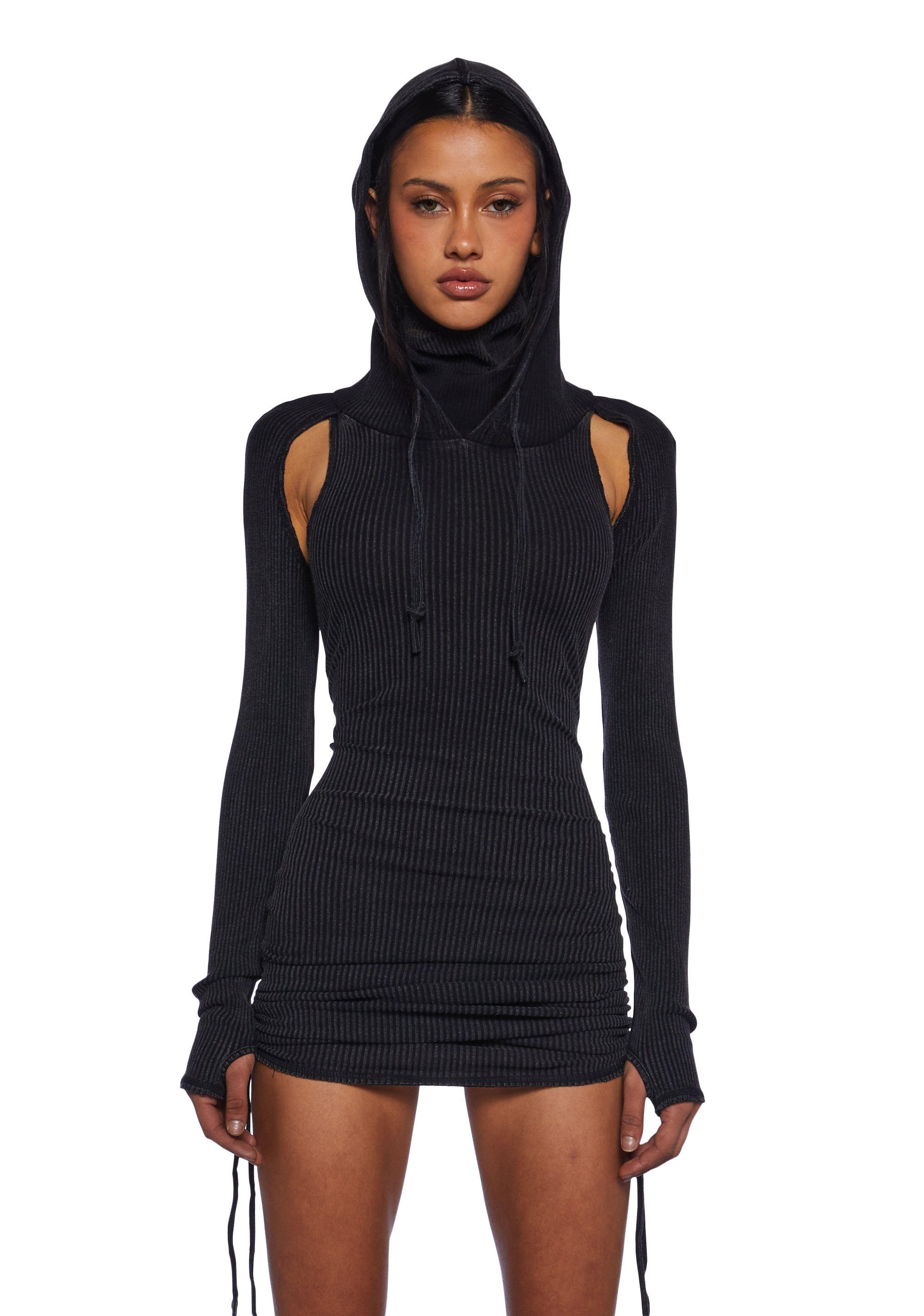 Darker WAVS Replay Ruched Mini Dress - Charcoal - Dark Gray / XX-Large