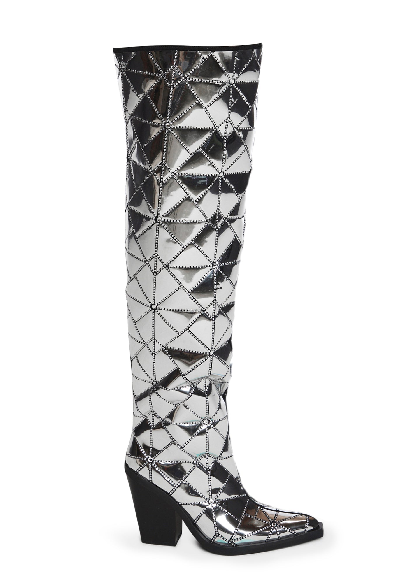 SIMMI Metallic Quilted Sparkle Cowboy Boots Silver