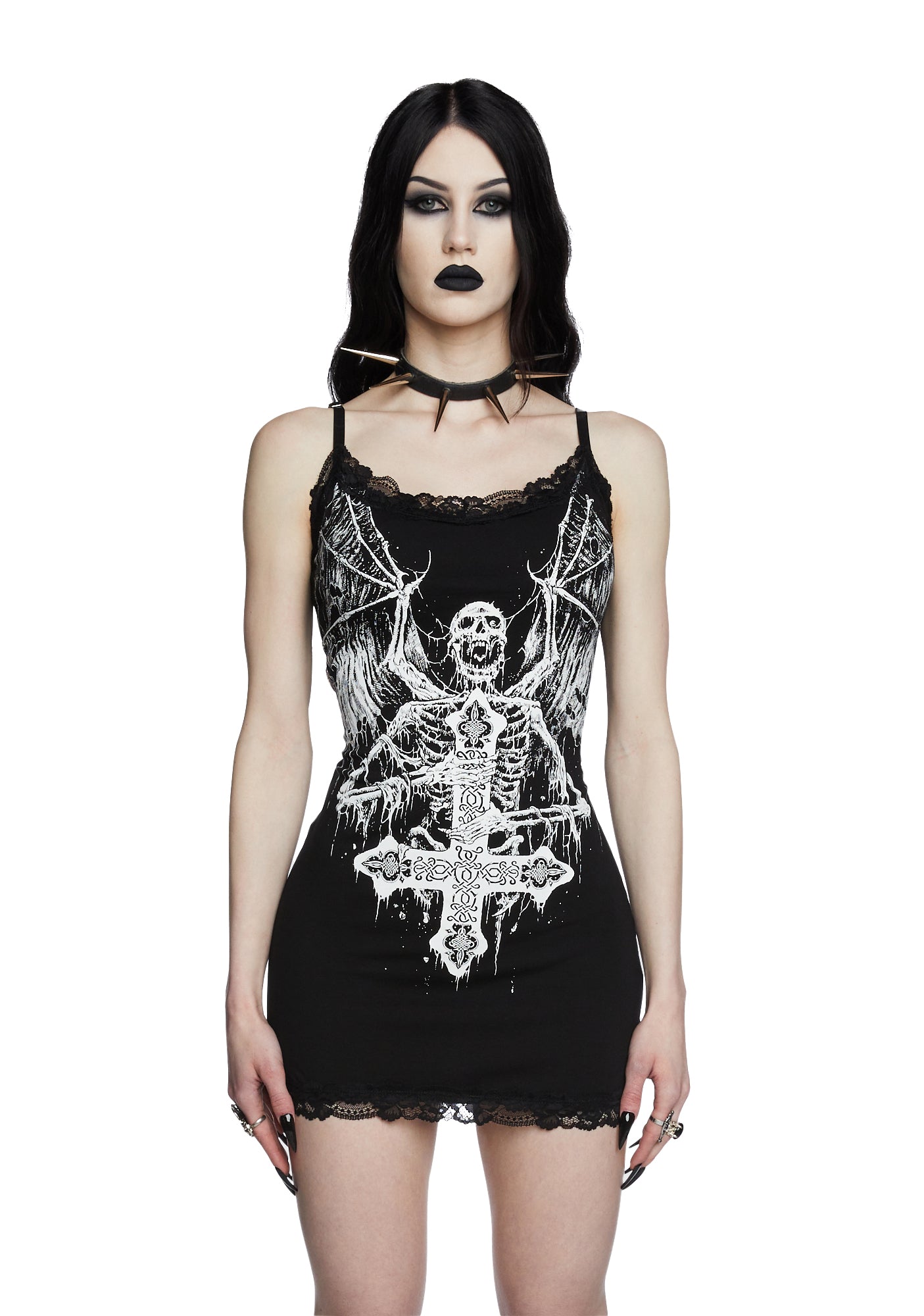 Widow Winged Skeleton Cross Mini Bodycon Dress - Black Dolls Kill Widow Winged Skeleton Cross Mini Bodycon Dress - Black Dolls Kill