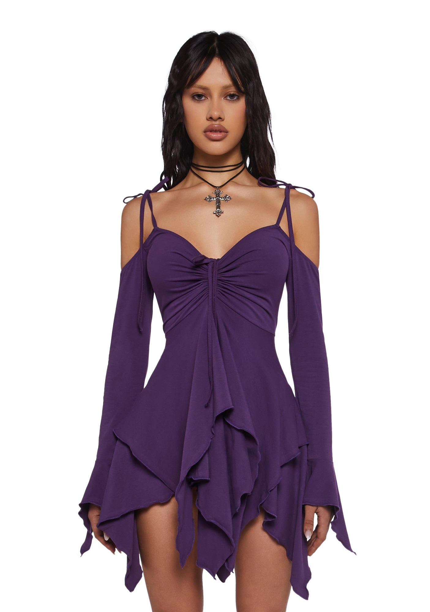 Current Mood Off The Shoulder Handkerchief Mini Dress - Purple Dolls Kill Current Mood Off The Shoulder Handkerchief Mini Dress - Purple Dolls Kill