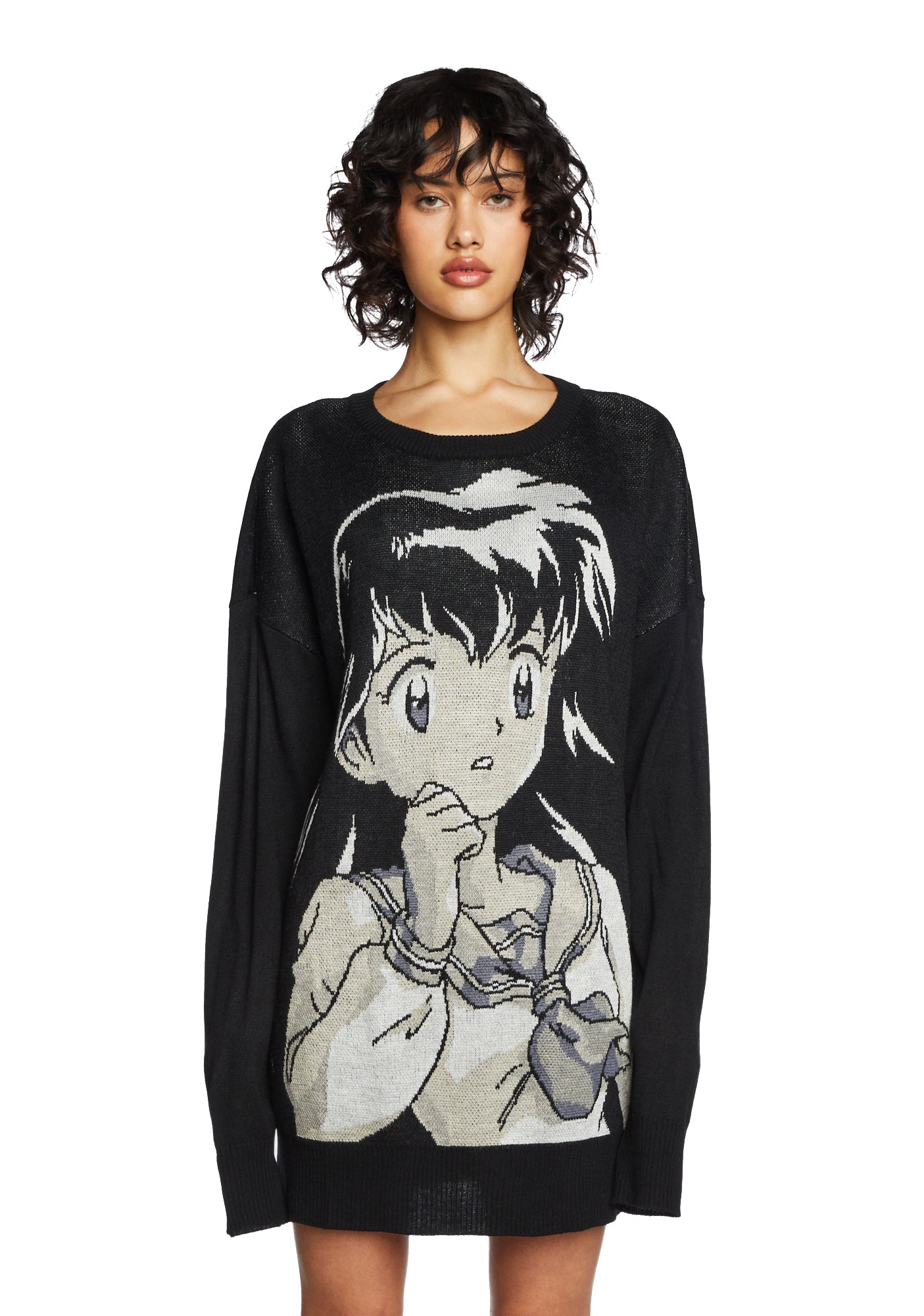 Dolls Kill x Inuyasha Kagome Intarsia Oversized Sweater Black