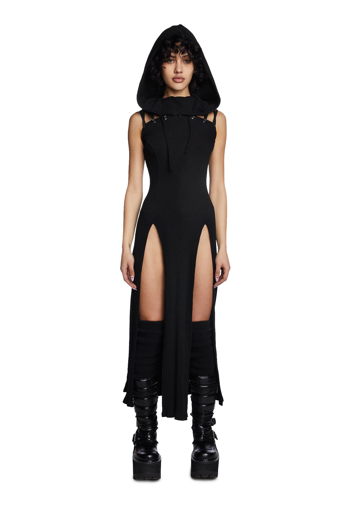 Darker Wavs Hooded High Slit Maxi Dress - Black Darker Wavs Hooded High Slit Maxi Dress - Black