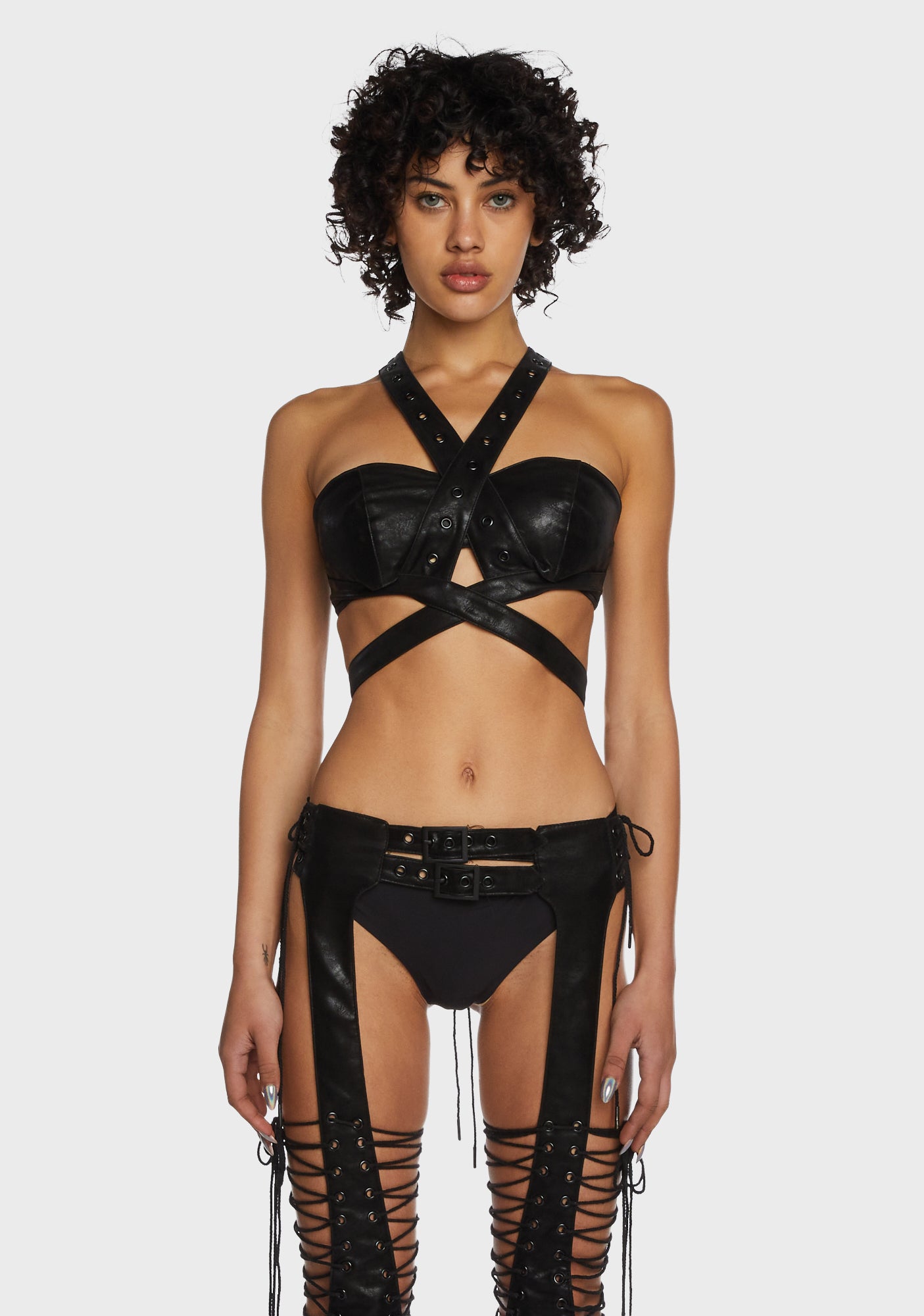 Darker Wavs Criss Cross Harness Bra Top - Black