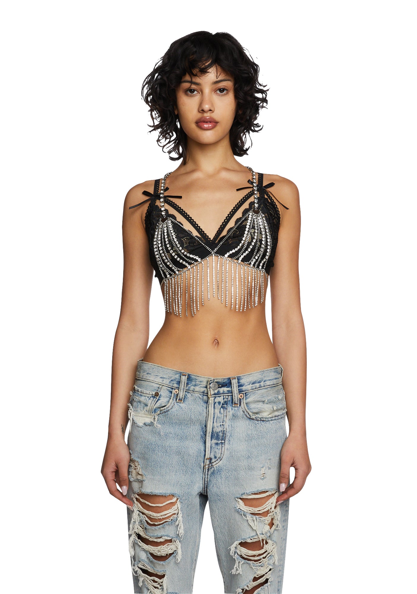 Gemstone Bralette With Fringe - Silver – Dolls Kill