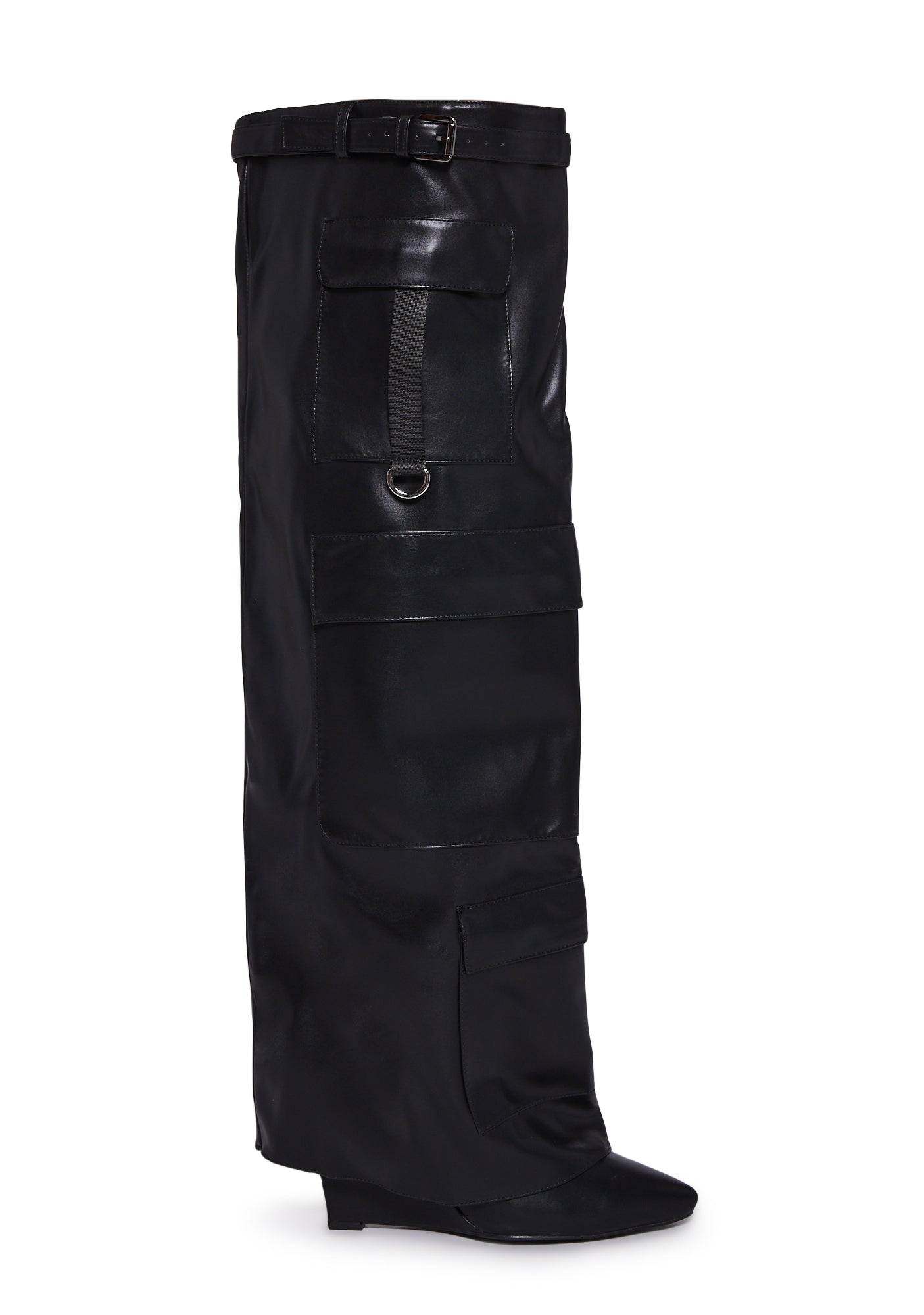 Azalea Wang Belt Knee High Wedge Boots Black Dolls Kill