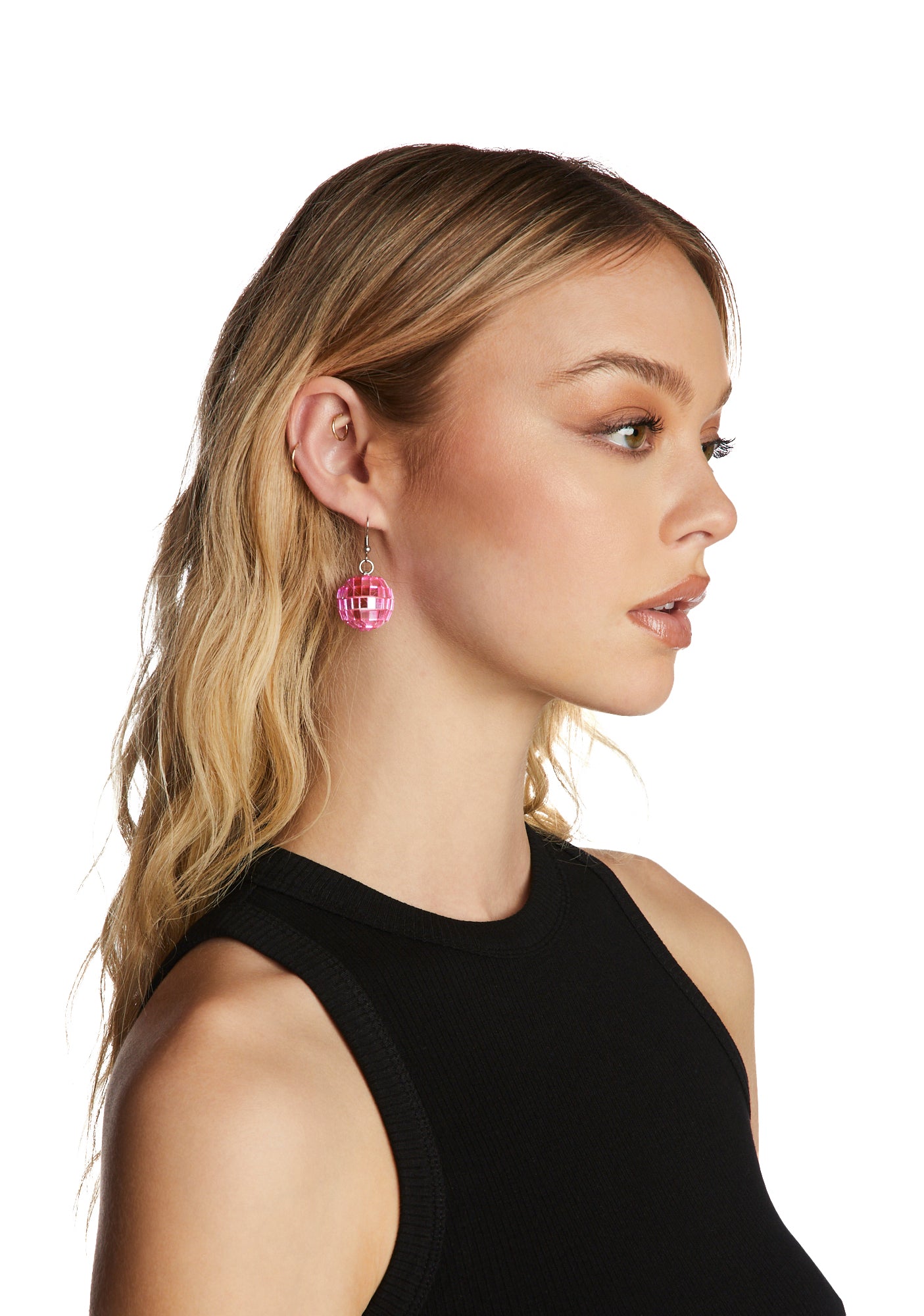 Pink Colour Crystal Ferido Disco Ball Stud Earrings main image 1